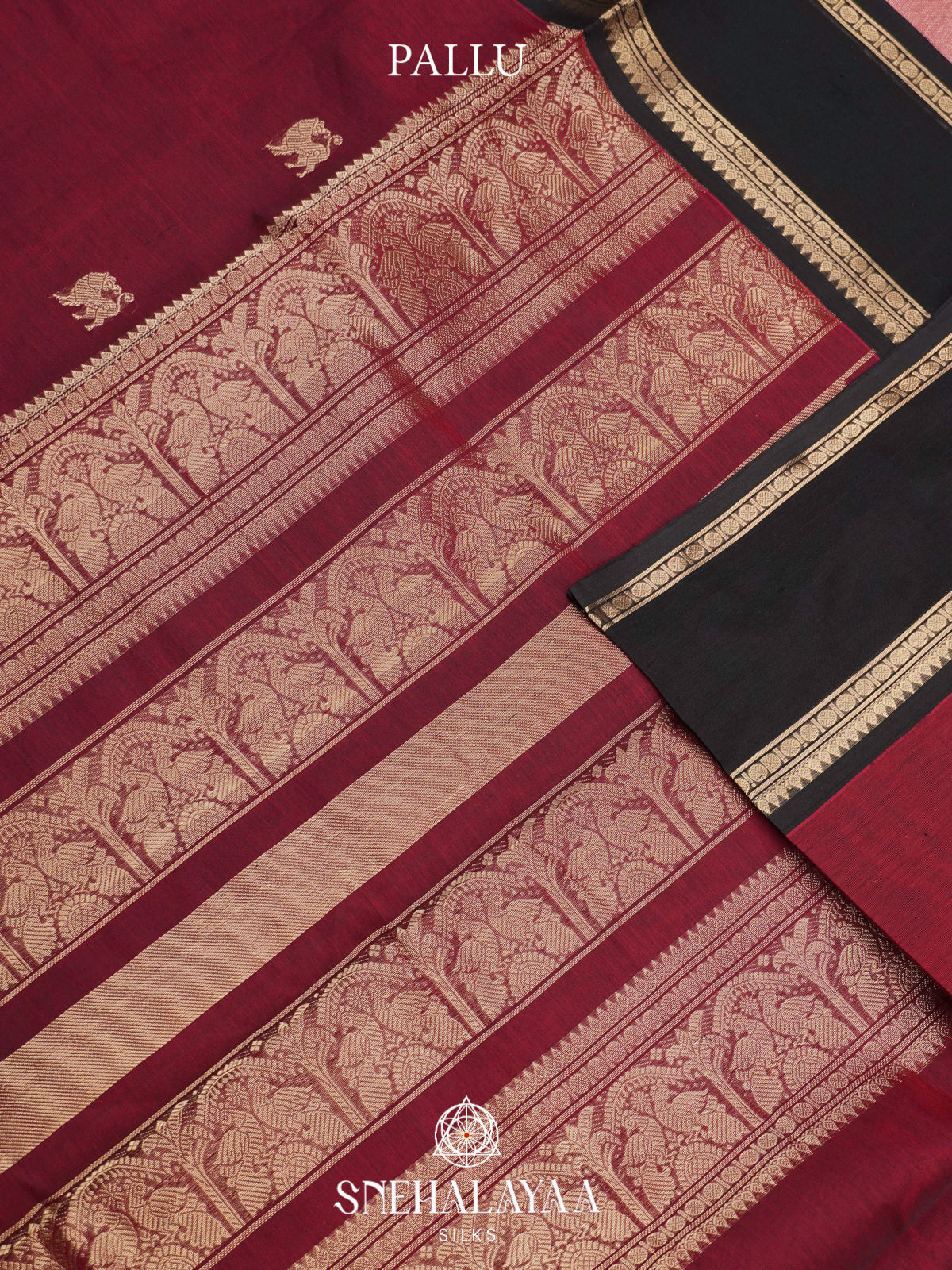 Maroon Kanchi Silk Cotton Saree with Lion Buttas