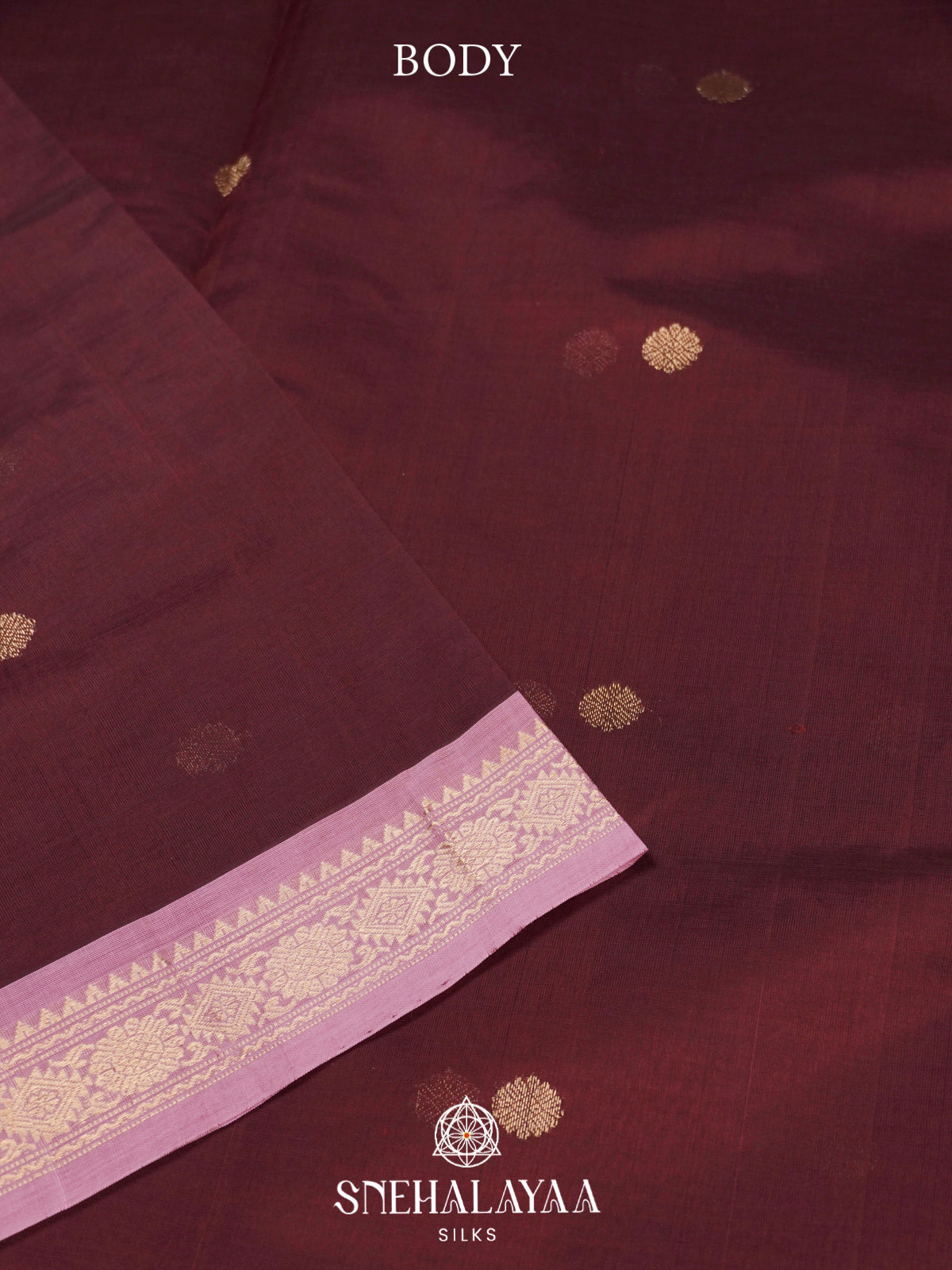 Wine Maroon Kanchi Silk Cotton Saree with Coin Buttas