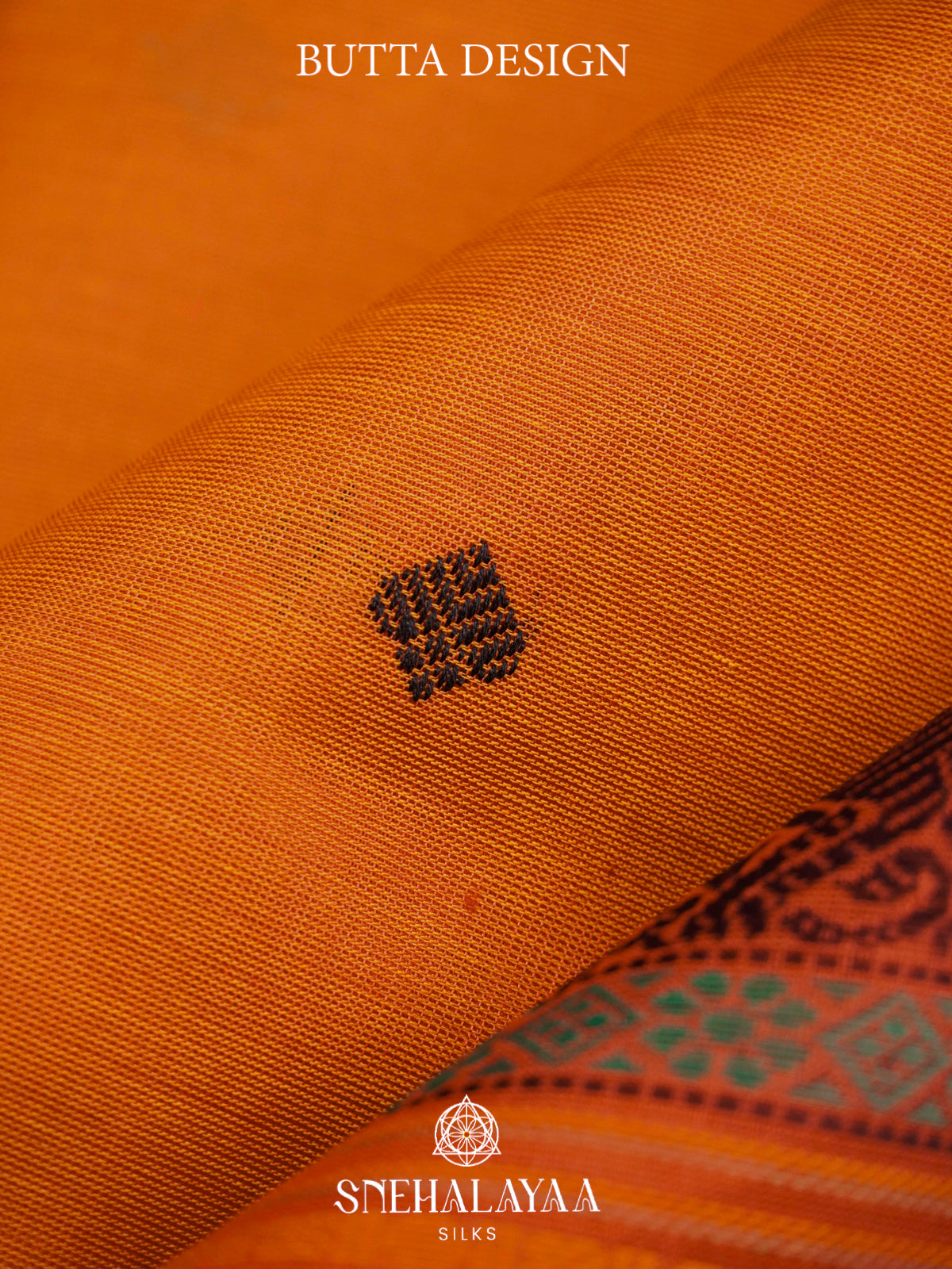Mustard Orange Kanchi Silk Cotton Saree with Square Buttas