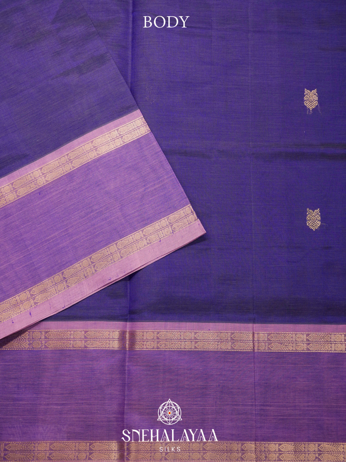 Ink Blue Kanchi Silk Cotton Saree with Geometric Paisley Buttas