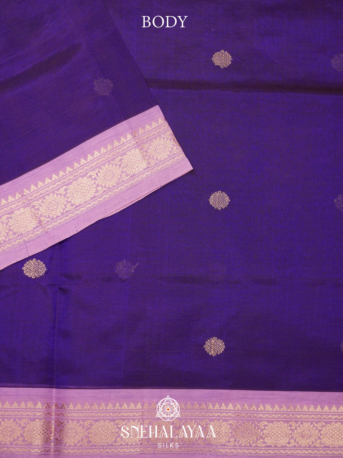 Violet Kanchi Silk Cotton Saree with Coin Buttas