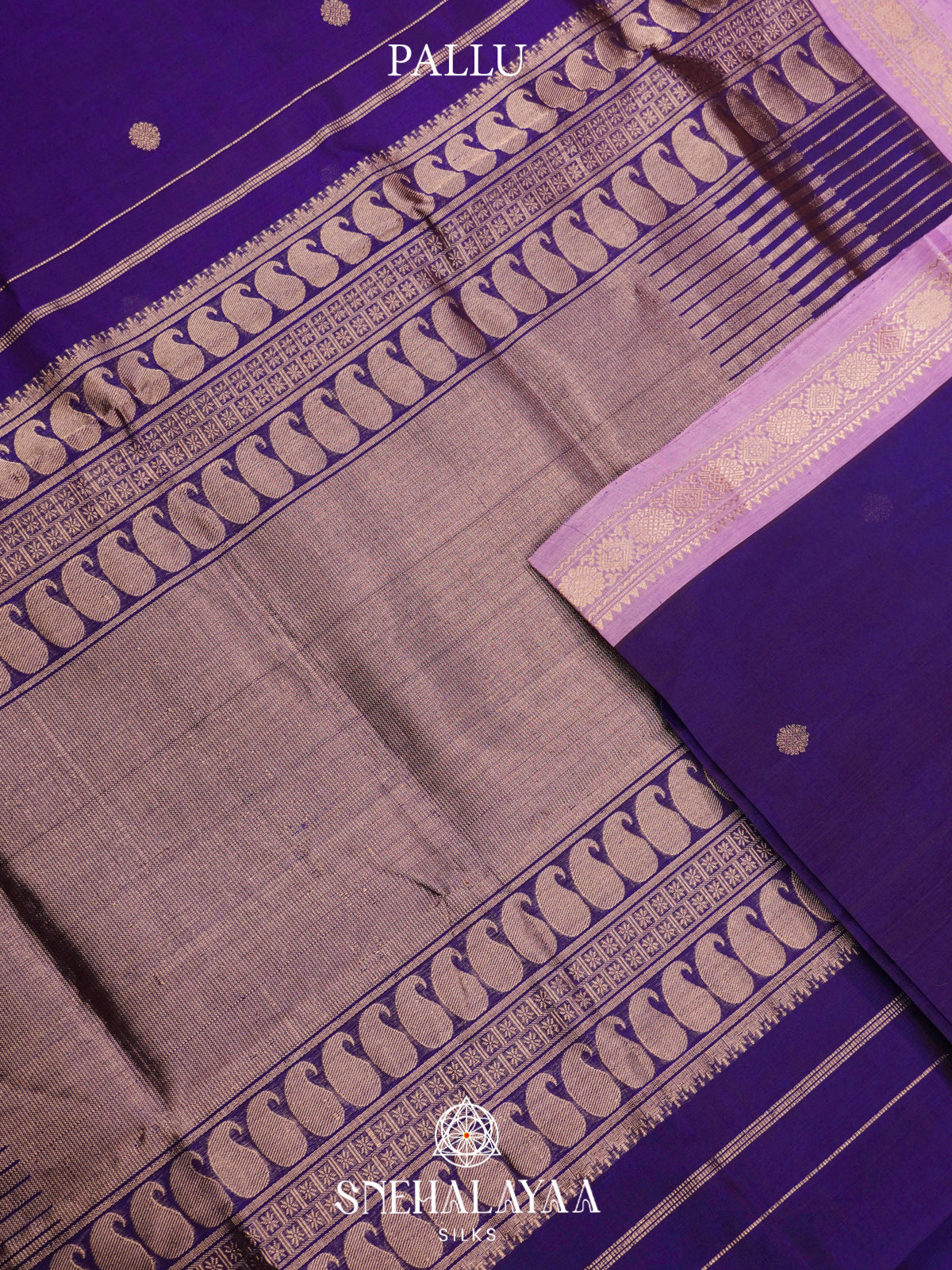 Violet Kanchi Silk Cotton Saree with Coin Buttas