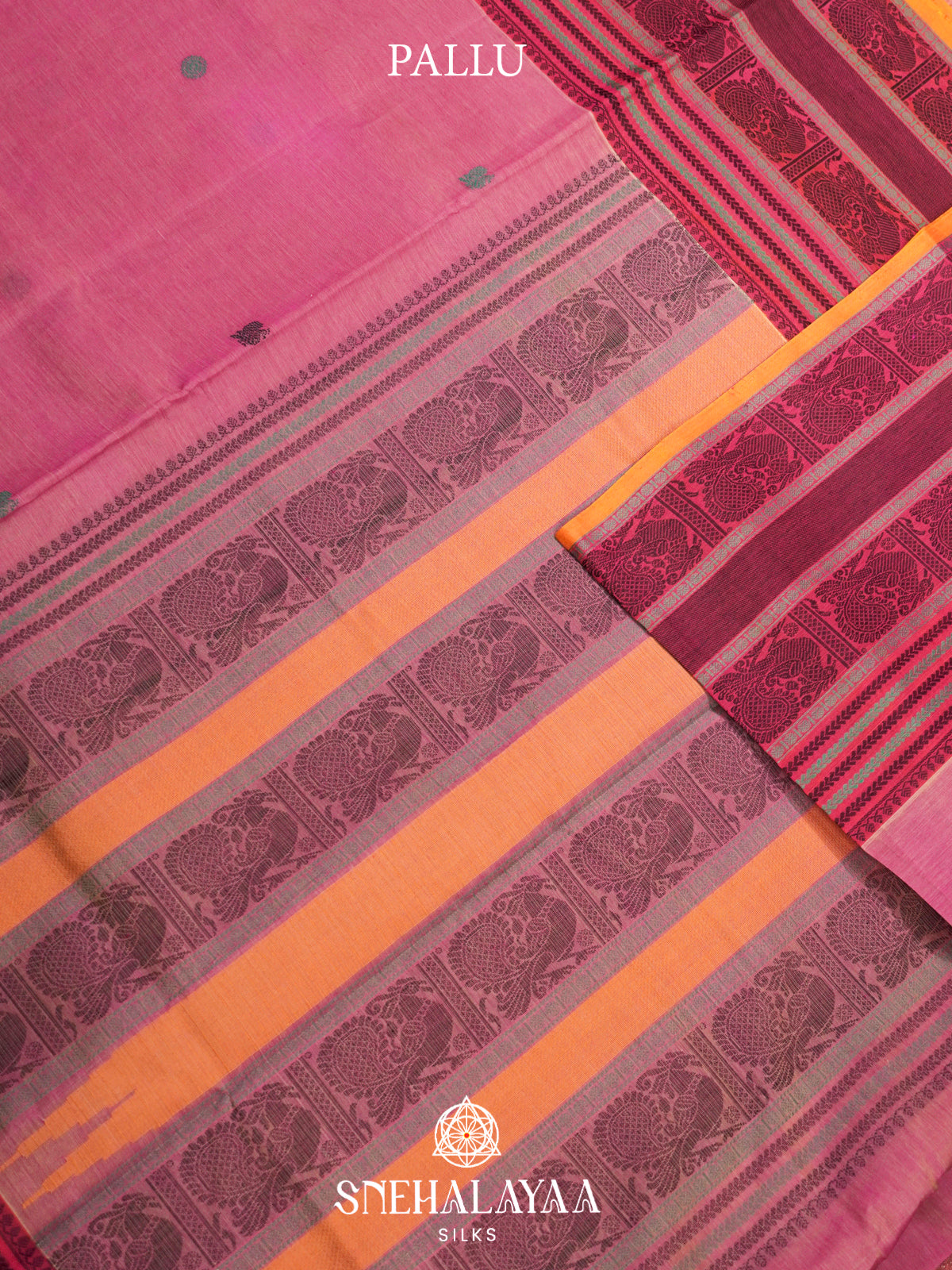 Pink Kanchi Silk Cotton Saree with Peacock Border