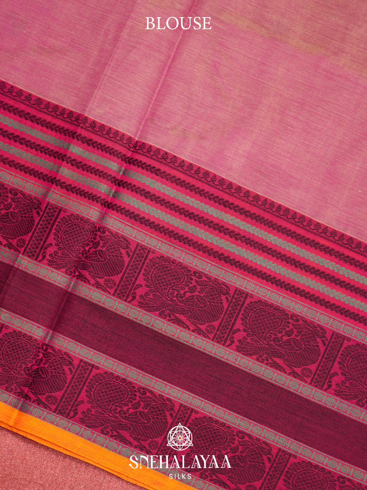 Pink Kanchi Silk Cotton Saree with Peacock Border