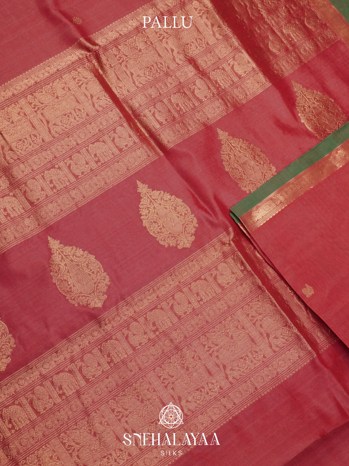 Pink Kanchi Silk Cotton Saree with Contrast Green Border