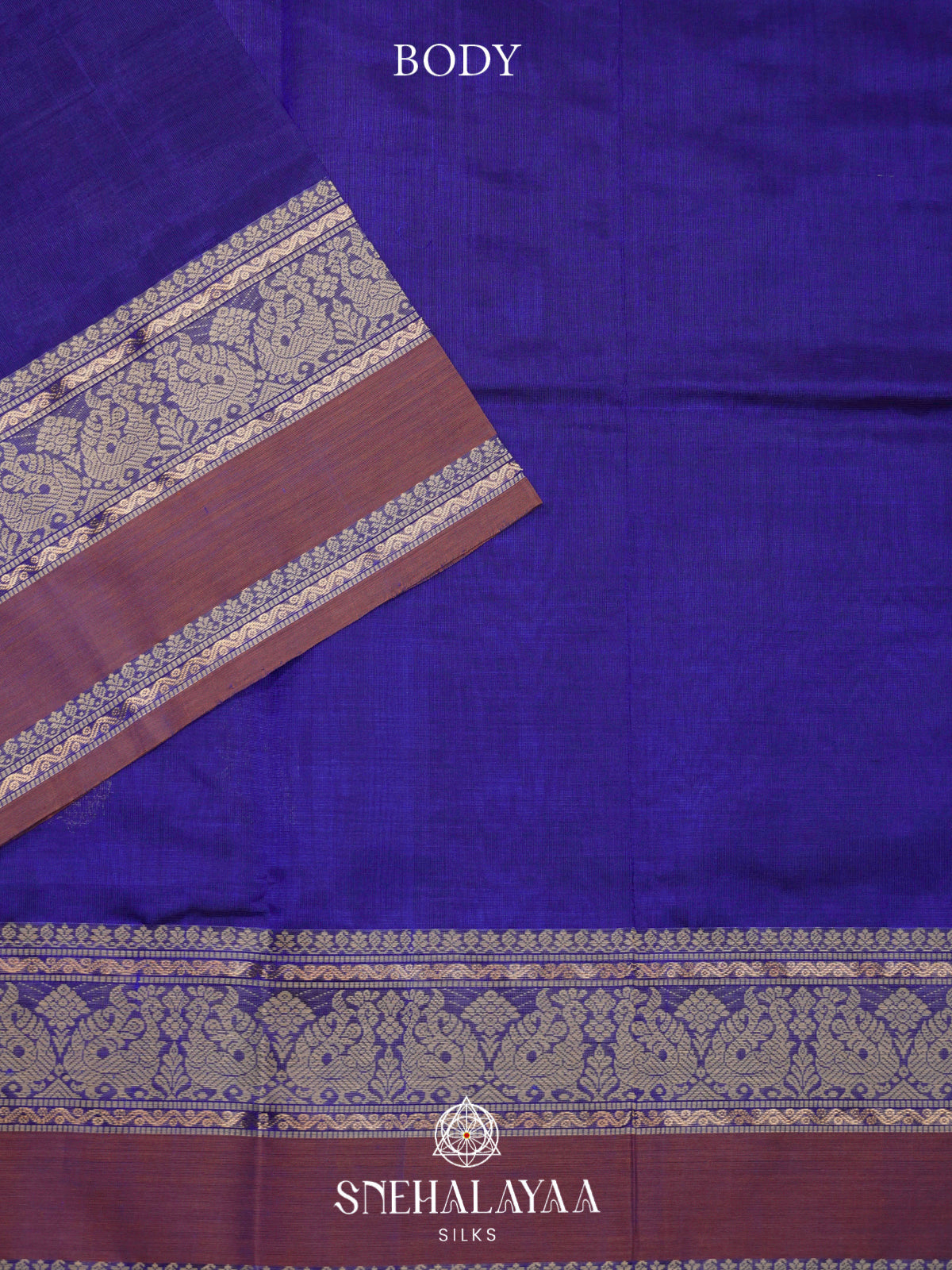 Royal Blue Kanchi Silk Cotton Saree with Mauve Border