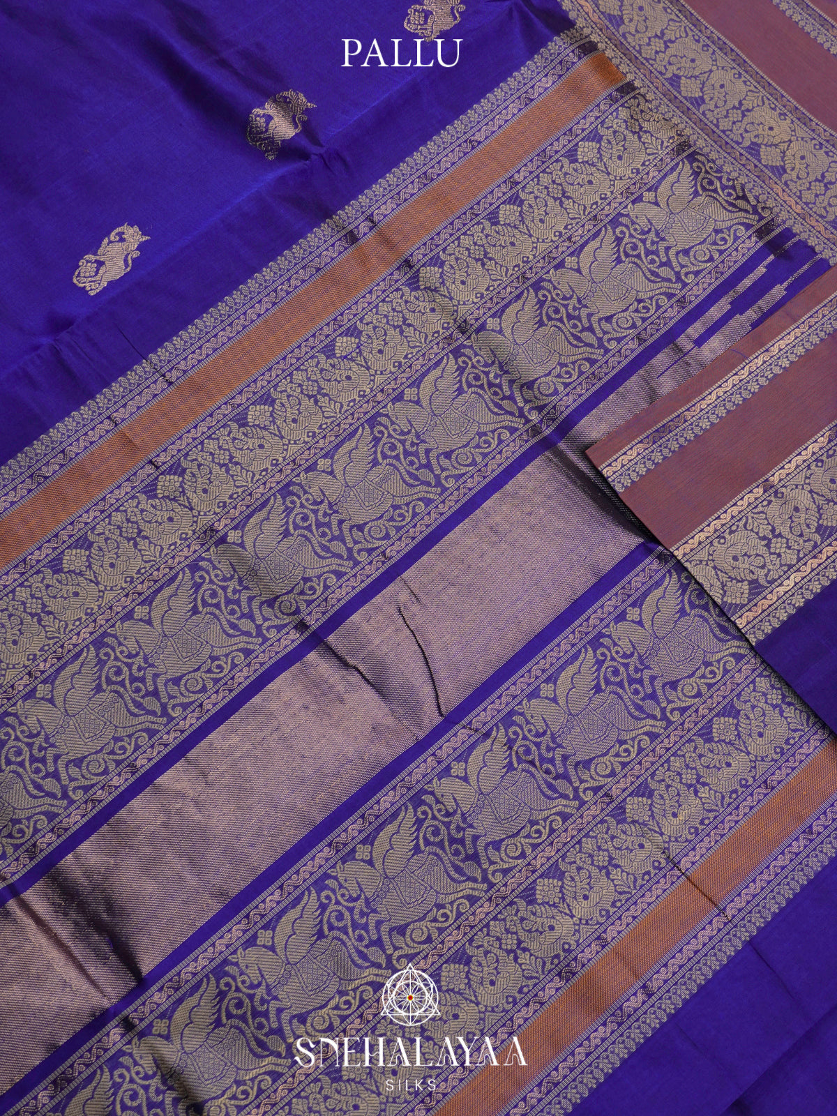 Royal Blue Kanchi Silk Cotton Saree with Mauve Border