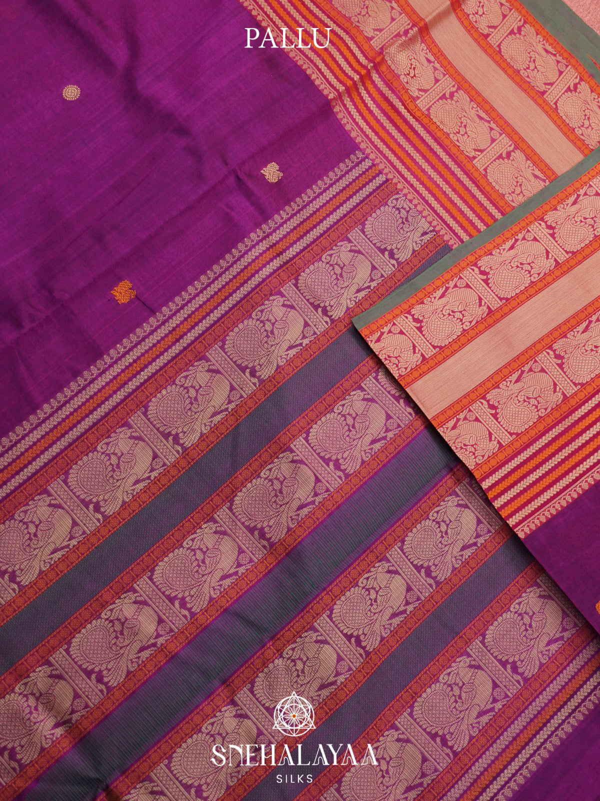 Plum Purple Kanchi Silk Cotton Saree with Peacock Border