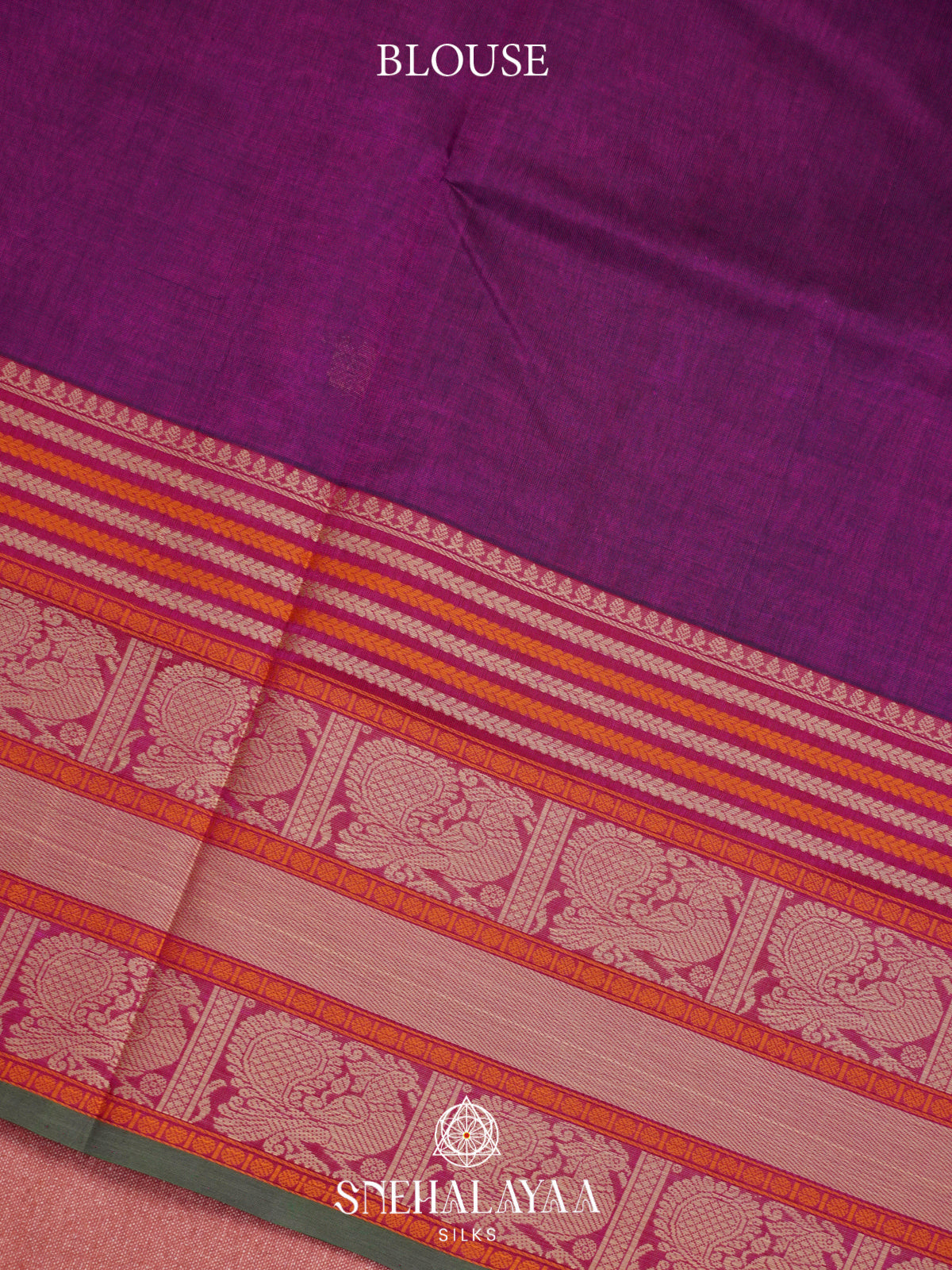 Plum Purple Kanchi Silk Cotton Saree with Peacock Border