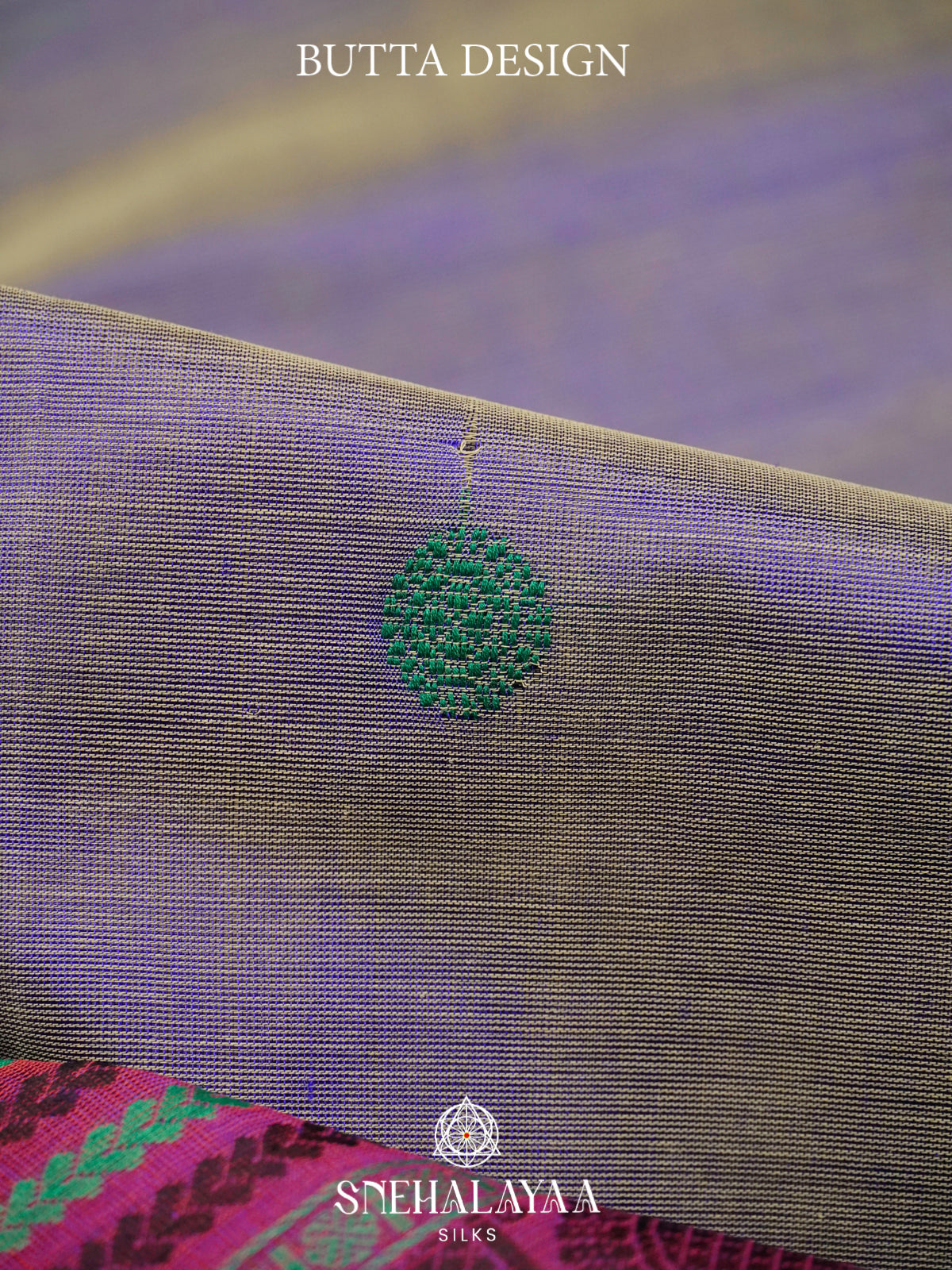 Grey Kanchi Silk Cotton Saree with Magenta Peacock Border