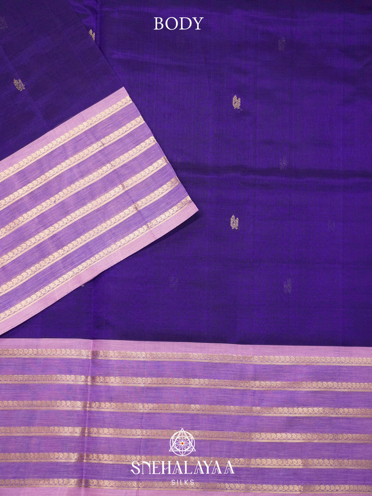 Indigo Purple Kanchi Silk Cotton Saree with Lavender Striped Border