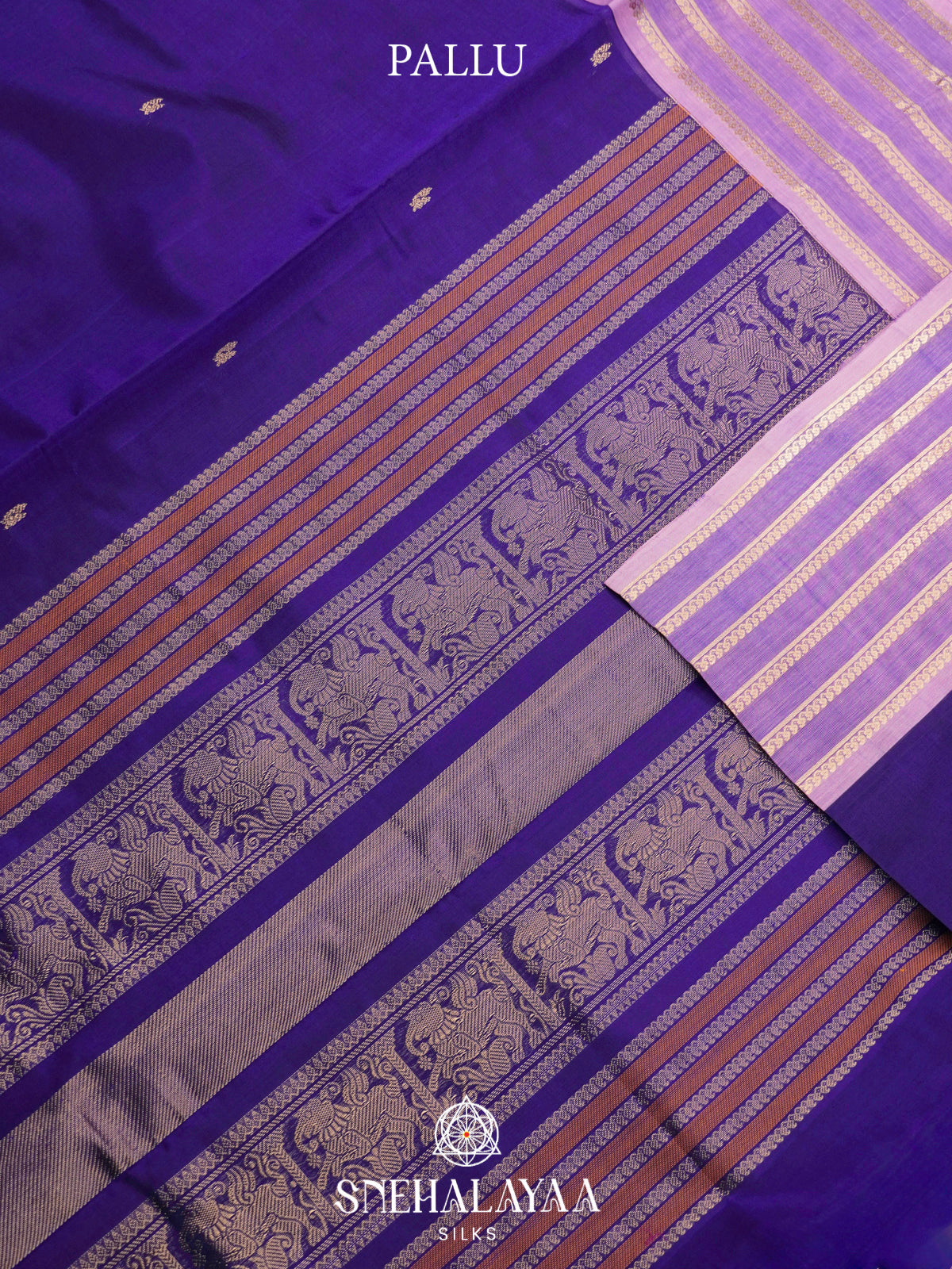 Indigo Purple Kanchi Silk Cotton Saree with Lavender Striped Border