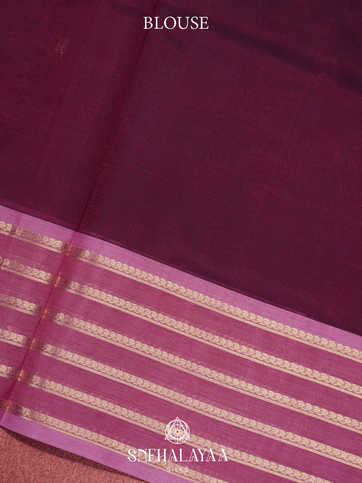 Wine Maroon Kanchi Silk Cotton Saree with Mauve Striped Border