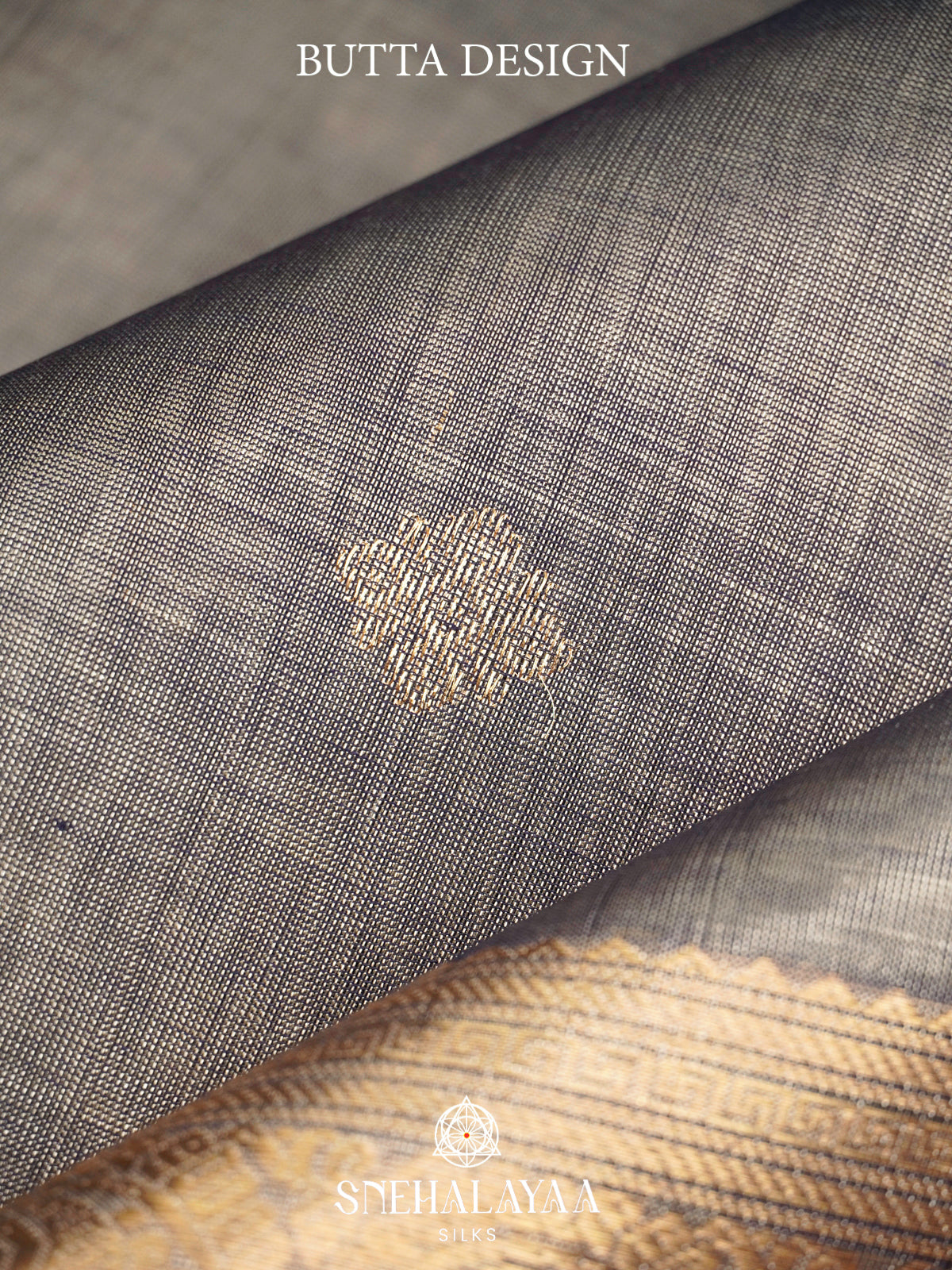 Grey Kanchi Silk Cotton Saree with Antique Gold Border