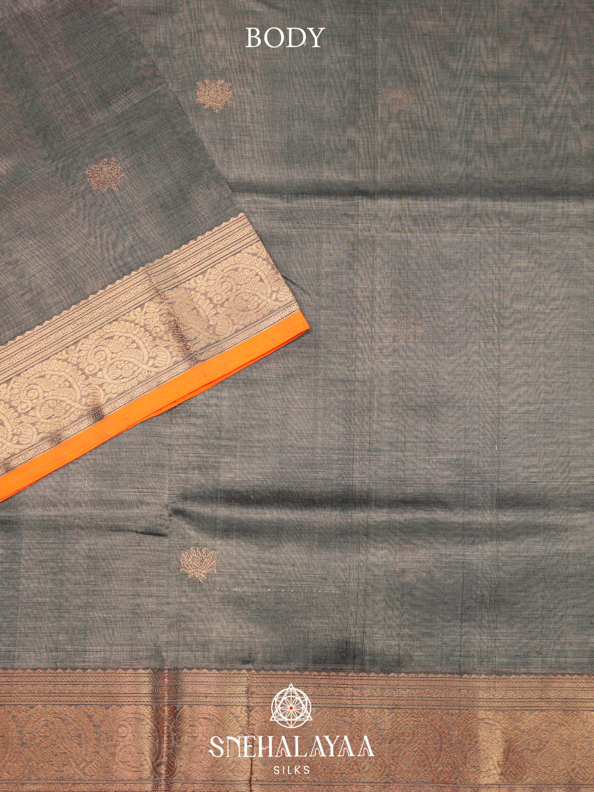 Grey Kanchi Silk Cotton Saree with Antique Gold Border