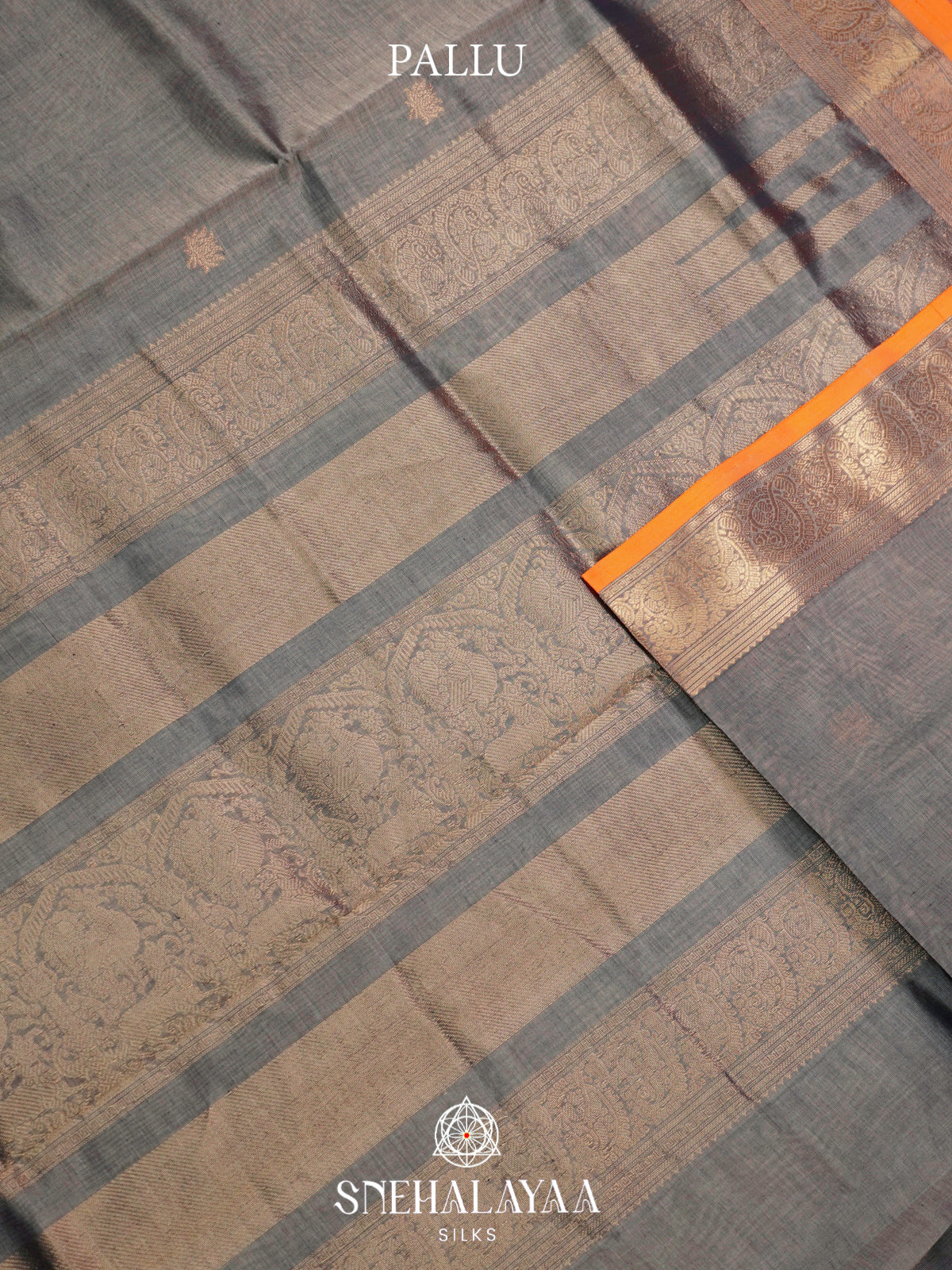 Grey Kanchi Silk Cotton Saree with Antique Gold Border