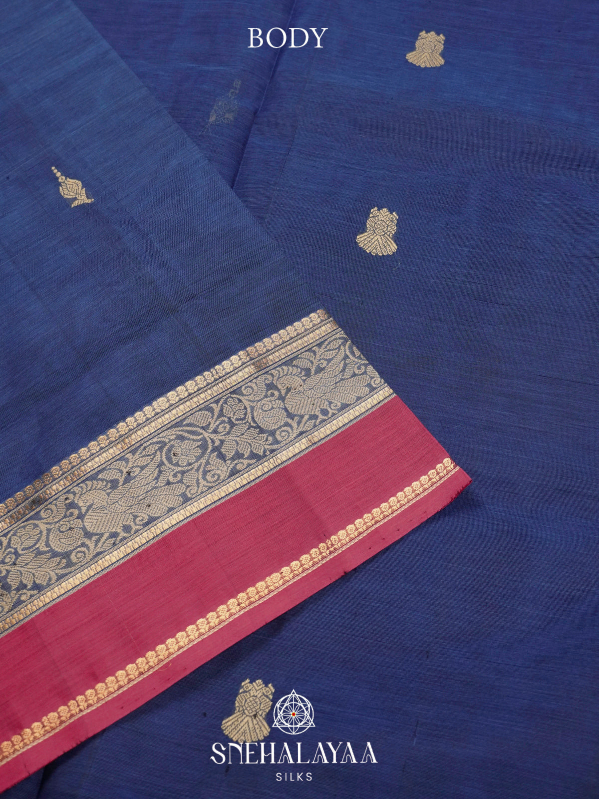 Royal Indigo Blue Kanchi Silk Cotton Saree with Magenta Pink Border