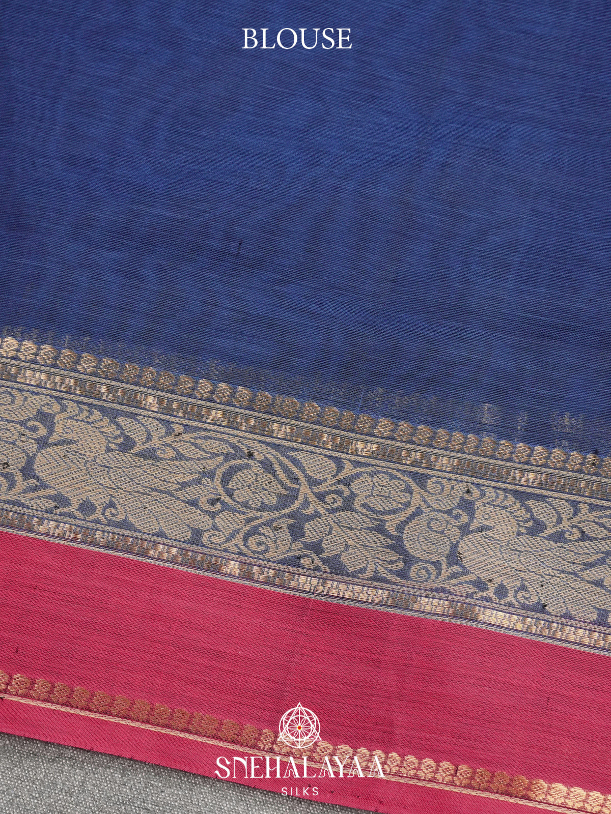 Royal Indigo Blue Kanchi Silk Cotton Saree with Magenta Pink Border