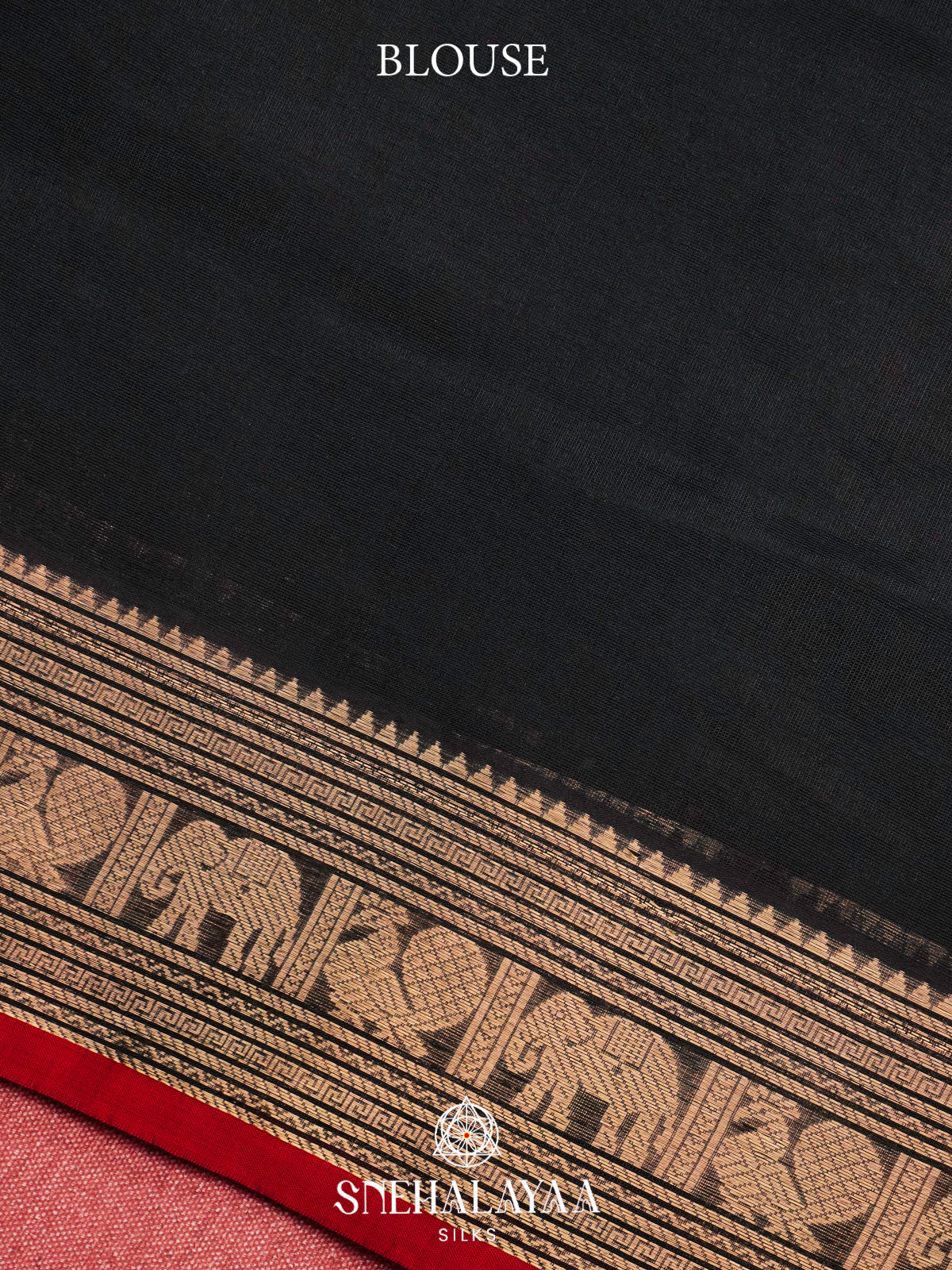 Jet Black Kanchi Silk Cotton Saree with Antique Gold Animal Motifs Border