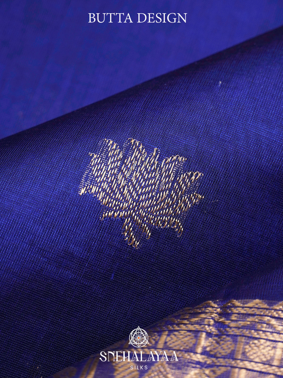 Royal Blue Kanchi Silk Cotton Saree with Antique Gold Swan and Lotus Border