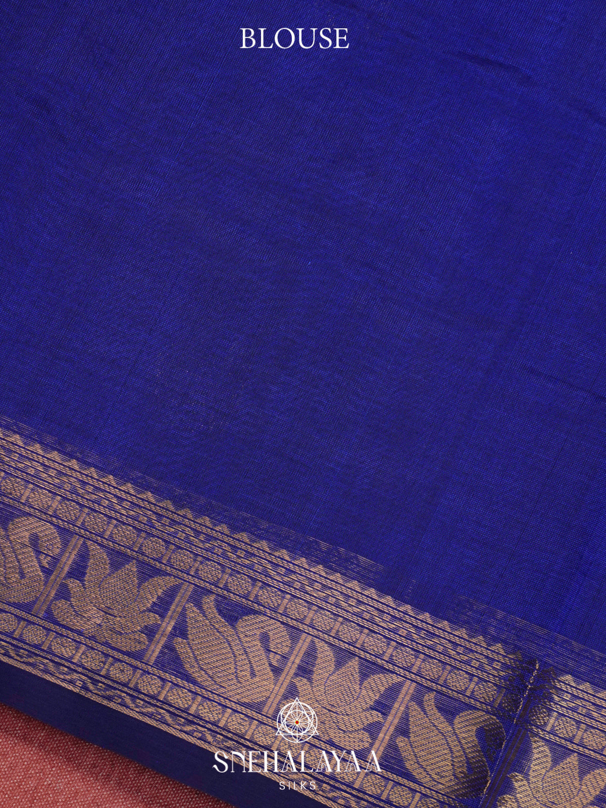 Royal Blue Kanchi Silk Cotton Saree with Antique Gold Swan and Lotus Border