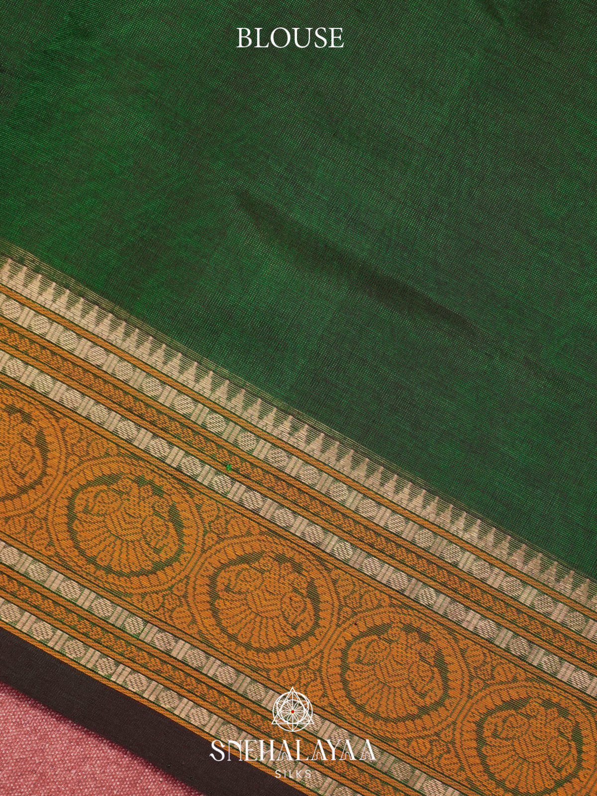 Bottle Green Kanchi Silk Cotton Saree with Mustard Orange Annapakshi Border