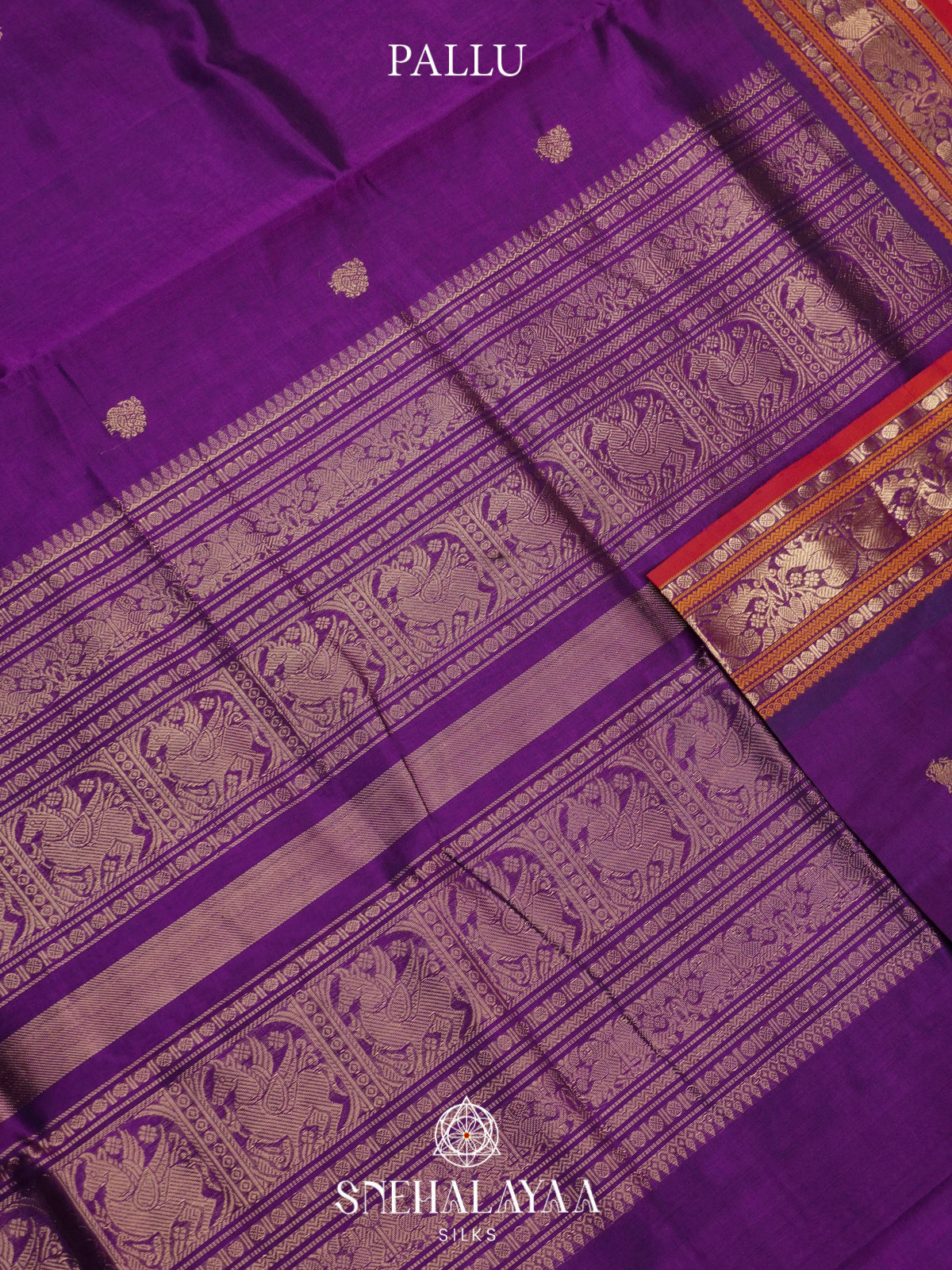 Purple Kanchi Silk Cotton Saree with Burnt Orange and Red Border
