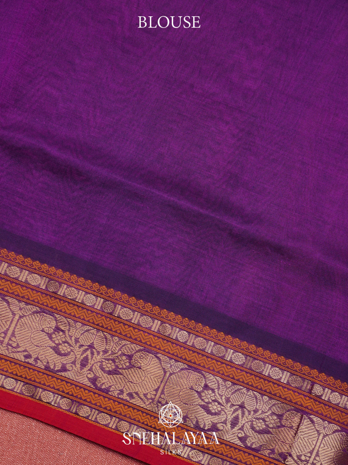 Purple Kanchi Silk Cotton Saree with Burnt Orange and Red Border
