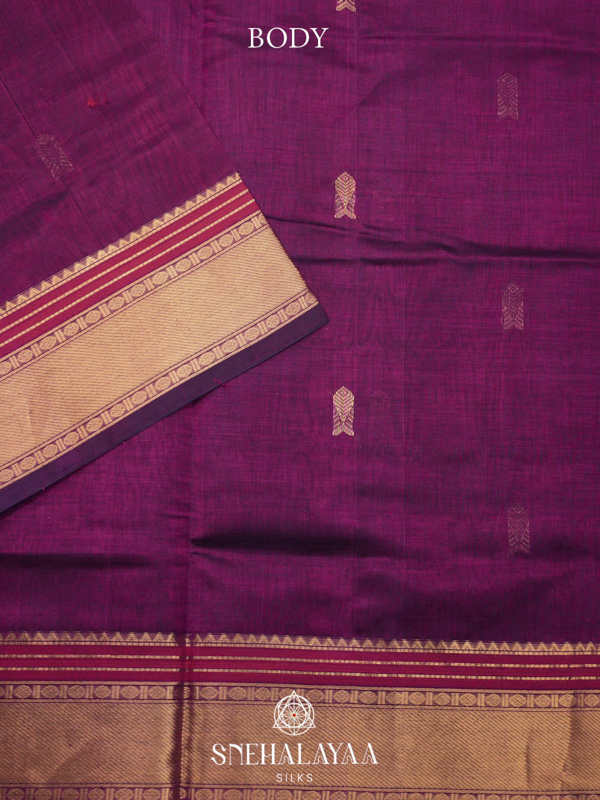 Purple Kanchi Silk Cotton Saree with Antique Gold and Magenta Border