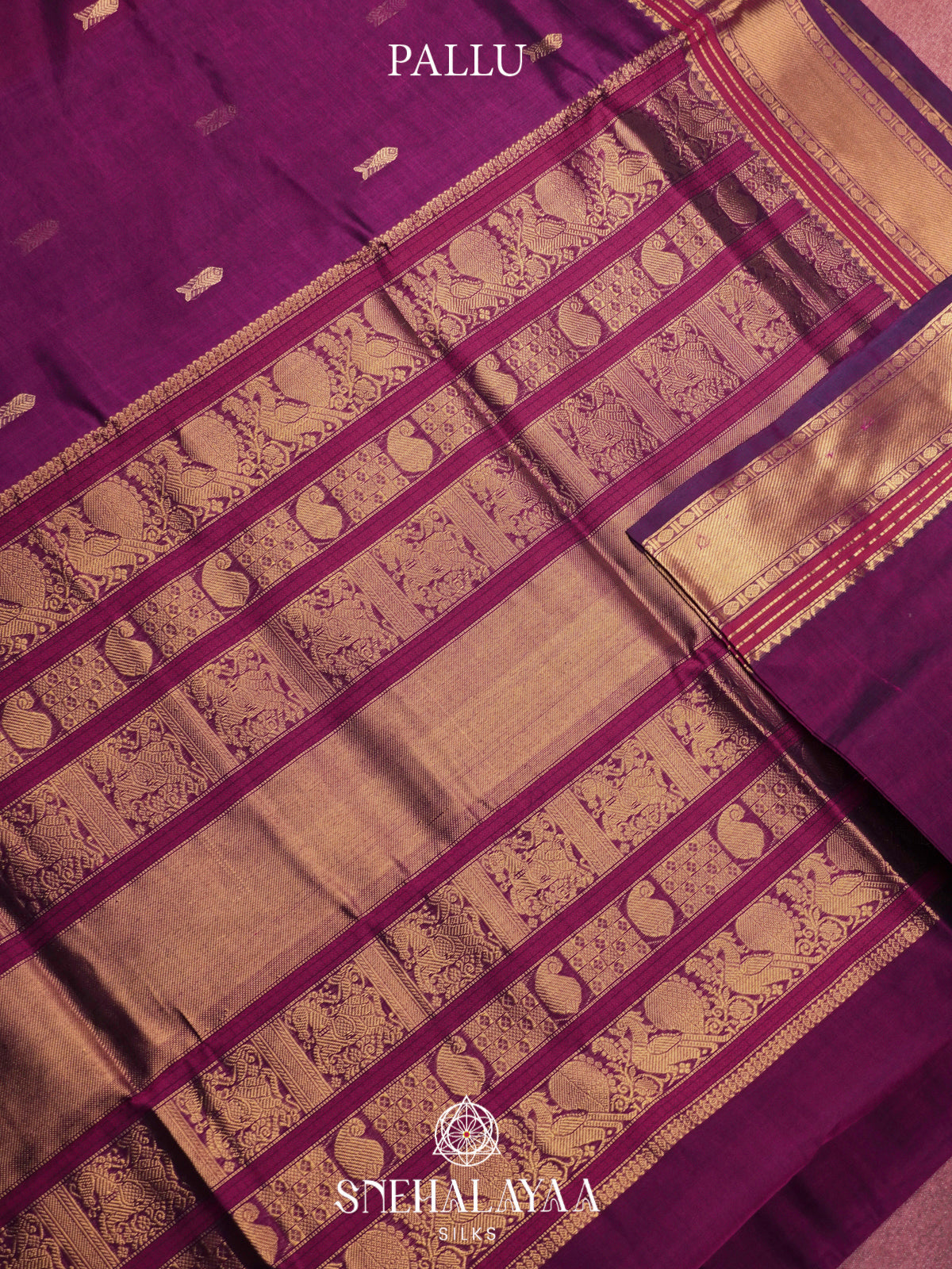 Purple Kanchi Silk Cotton Saree with Antique Gold and Magenta Border