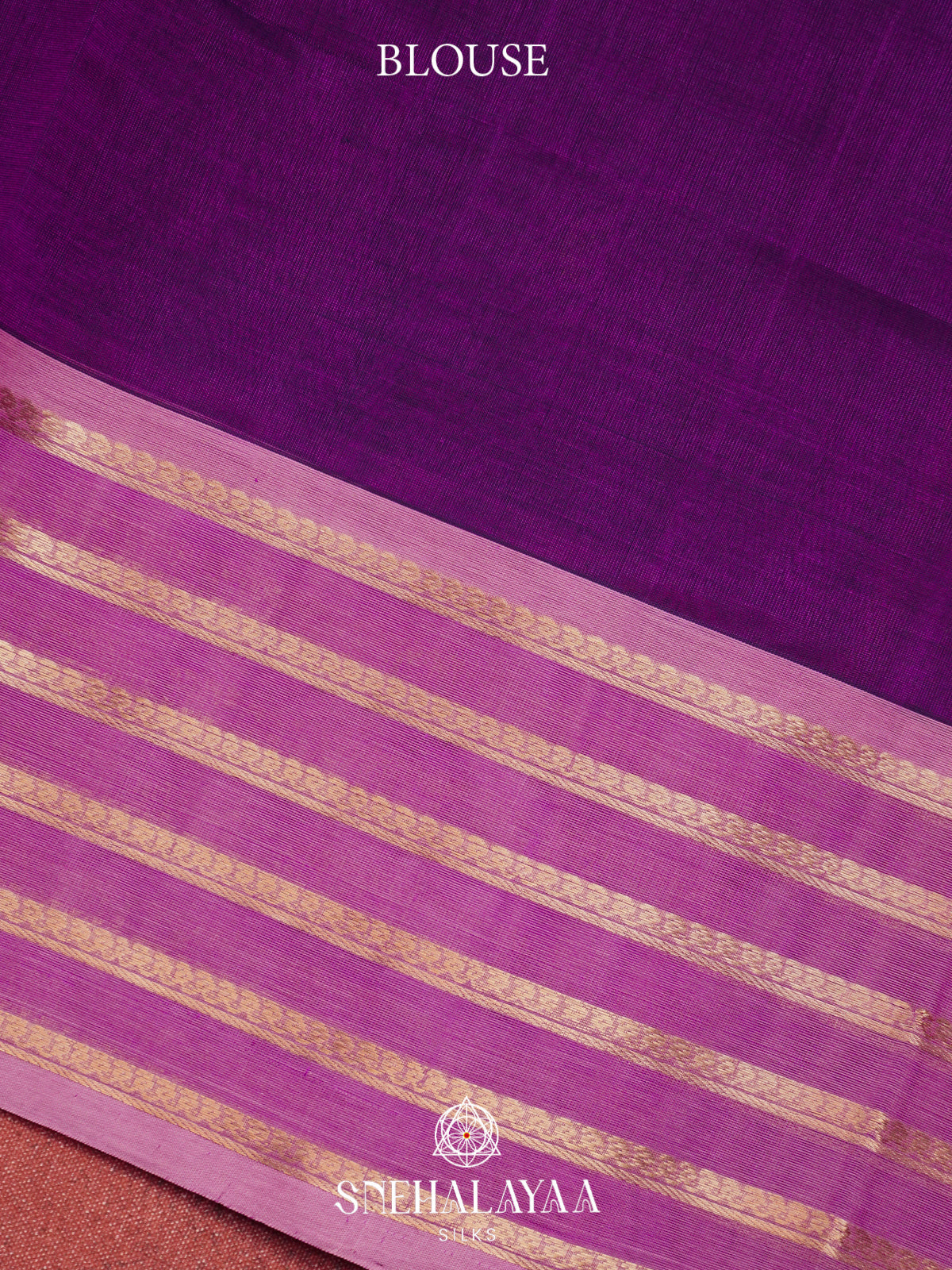 Purple Kanchi Silk Cotton Saree with Gold Zari Buttas & Contrast Lavender-Pink Border