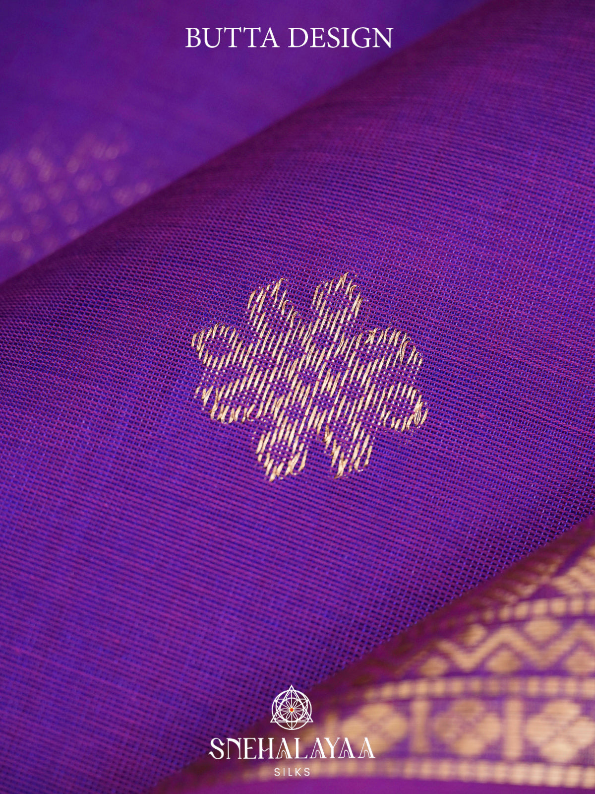 Royal Purple Kanchi Silk Cotton Saree with Antique Gold Lion Motif Border