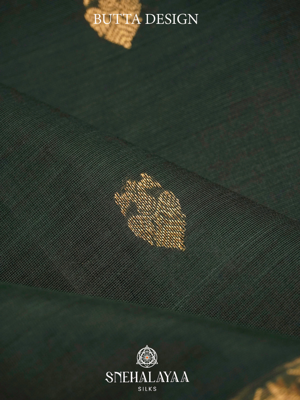 Bottle Green Kanchi Silk Cotton Saree with Multicolored Contrast Border and Gold Leaf Buttas