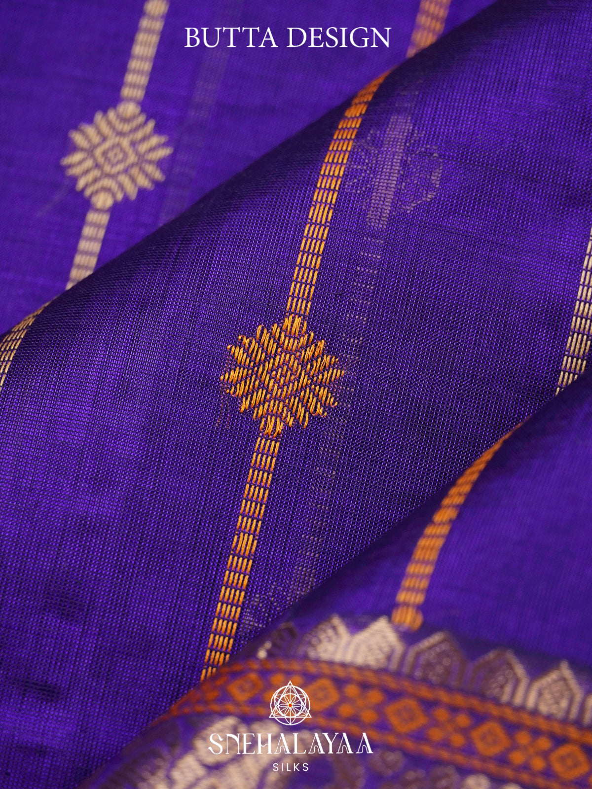 Purple Kanchi Silk Cotton Saree with Copper Zari Peacock Border and Orange Striped Body