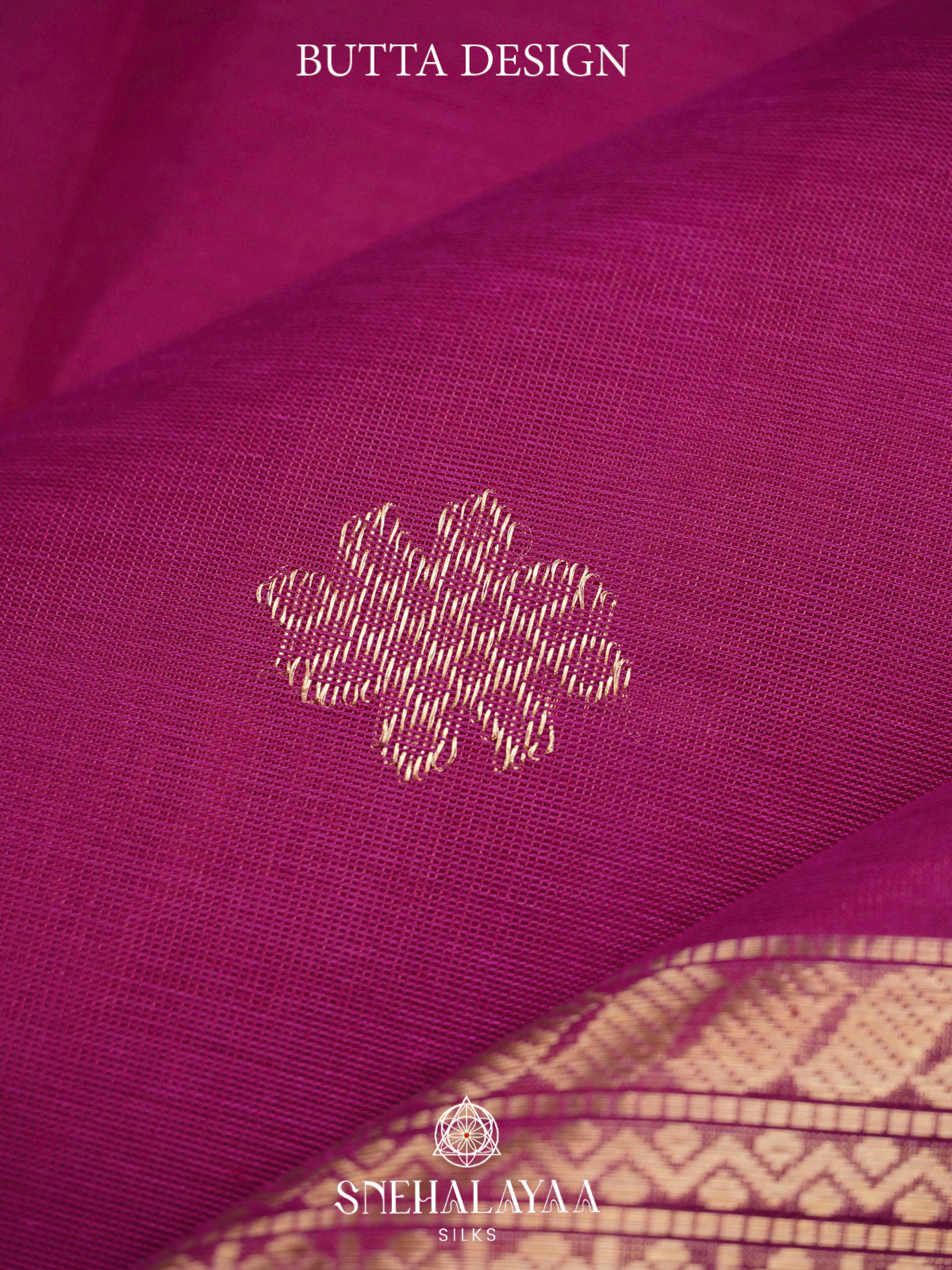 Magenta Pink Kanchi Silk Cotton Saree with Lion Motif Border and Infinite Knot Gold Buttas