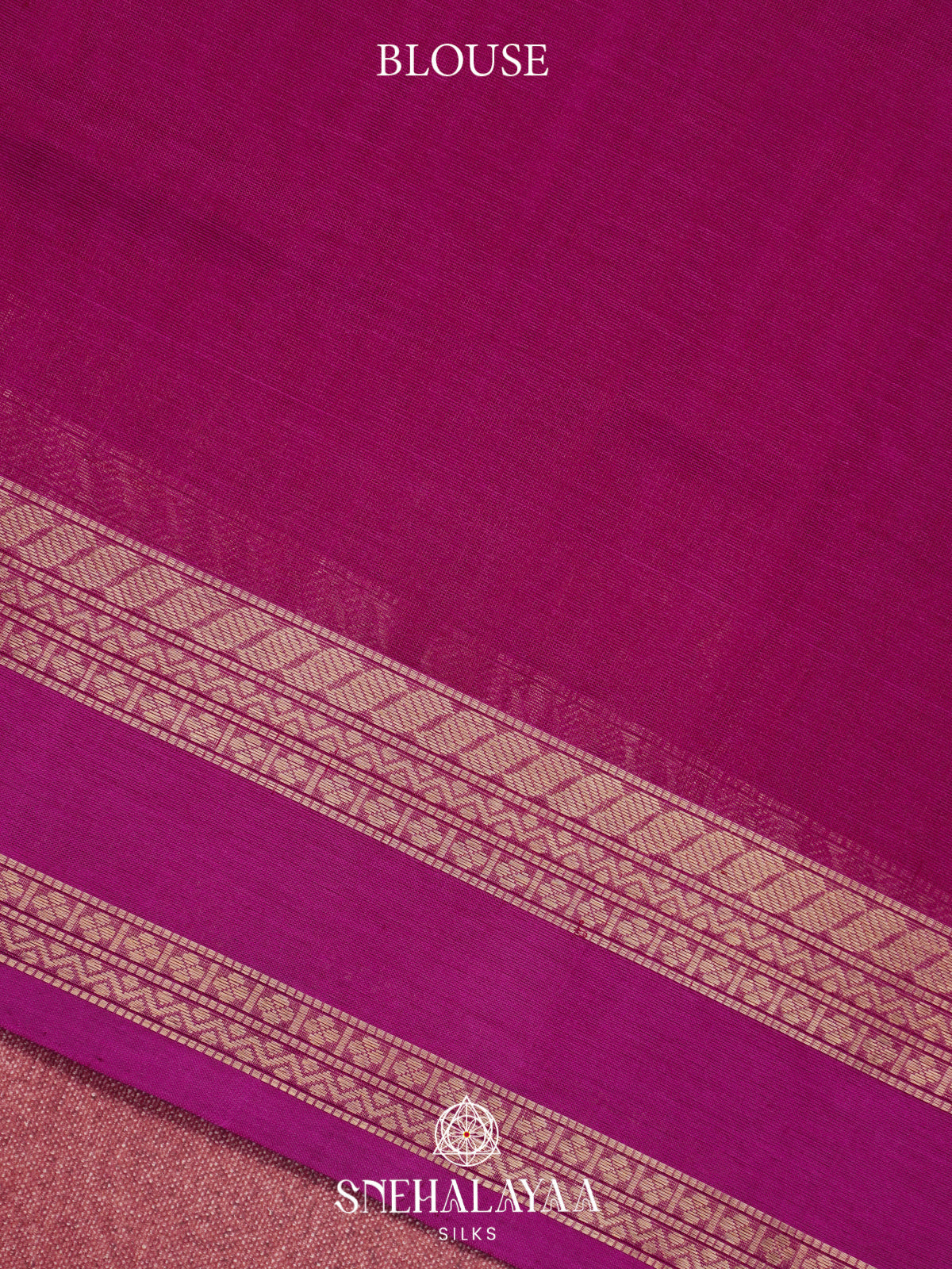 Magenta Pink Kanchi Silk Cotton Saree with Lion Motif Border and Infinite Knot Gold Buttas