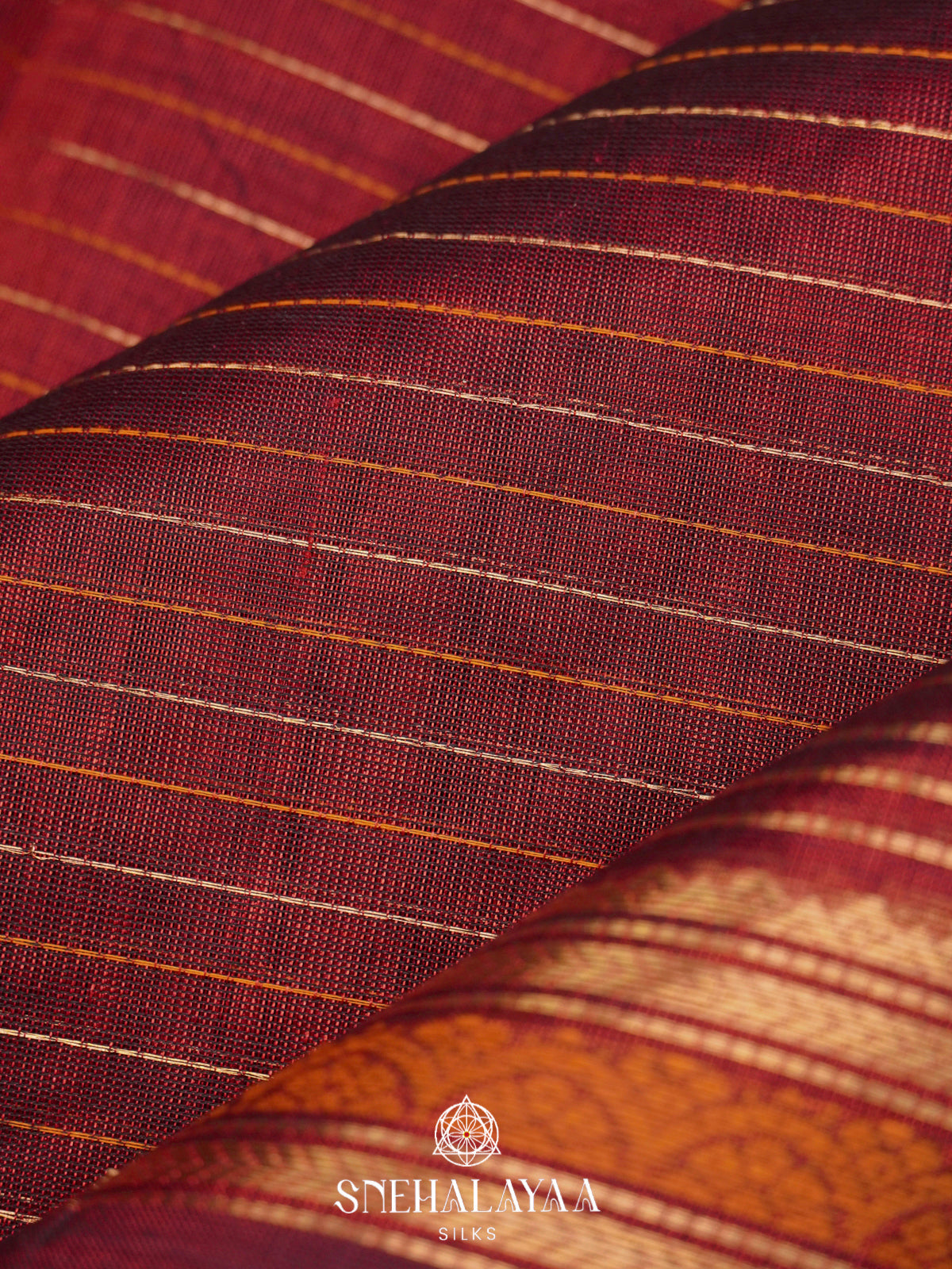 Maroon Kanchi Silk Cotton Saree with Zari Striped Body and Contrast Border