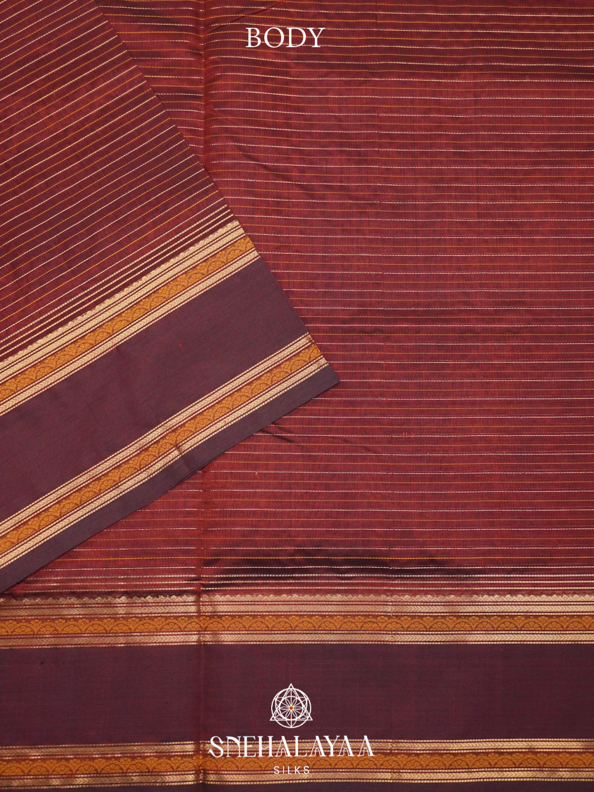 Maroon Kanchi Silk Cotton Saree with Zari Striped Body and Contrast Border