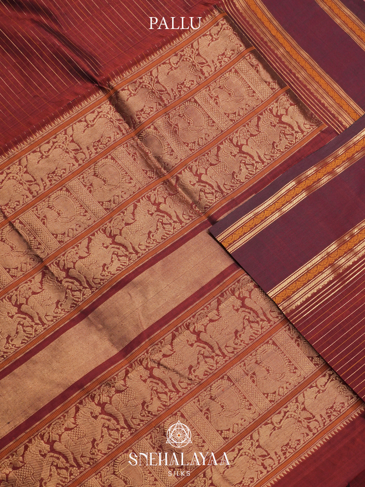 Maroon Kanchi Silk Cotton Saree with Zari Striped Body and Contrast Border