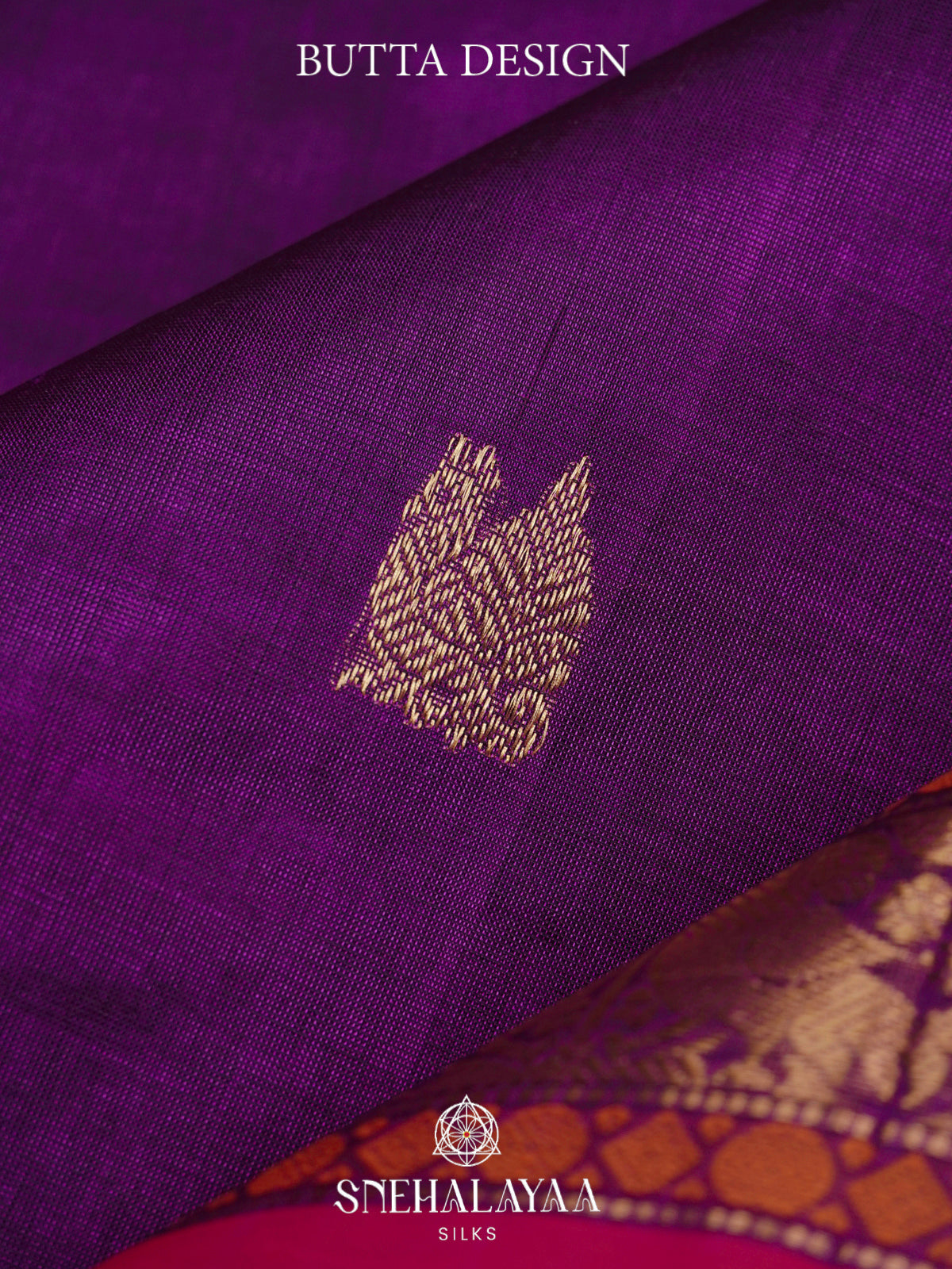 Magenta Purple Kanchi Silk Cotton Saree with Golden-Bronze Elephant-Peacock Border and Bright Pink Contrast Band