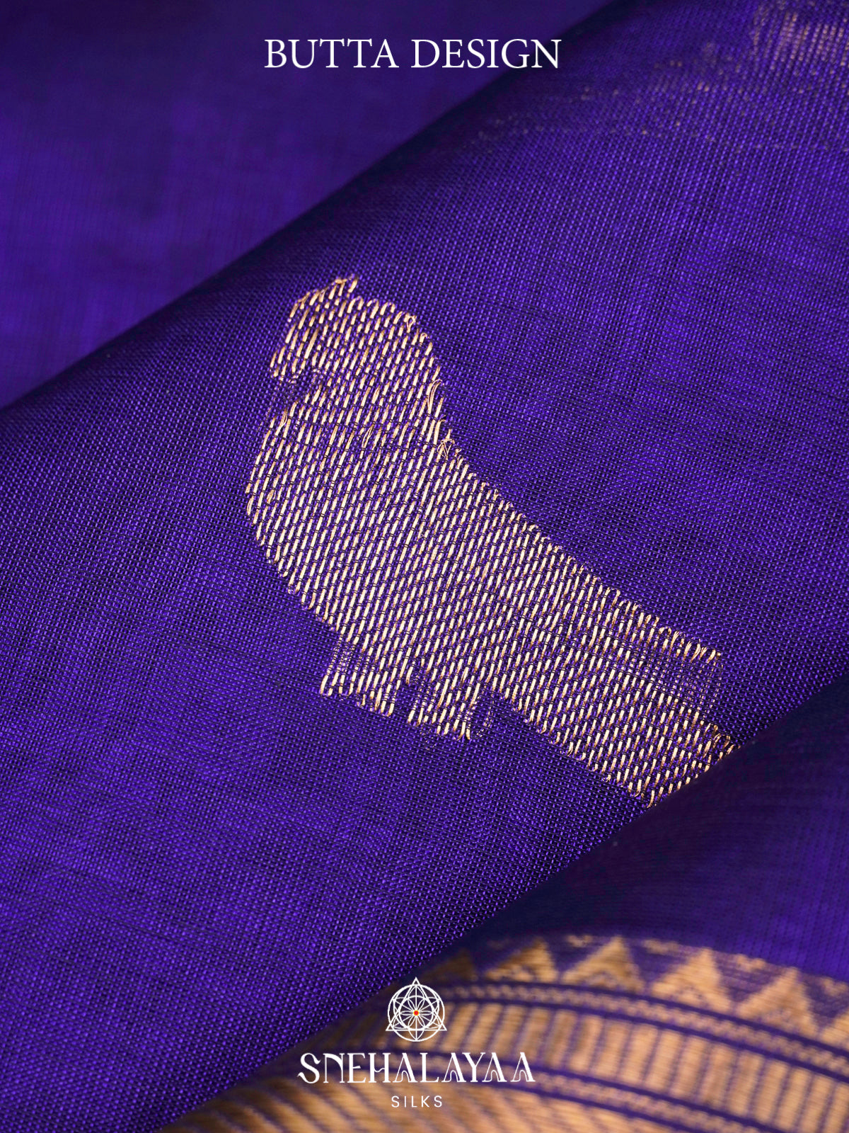 Royal Purple Kanchi Silk Cotton Saree with Golden-Bronze Chevron Border