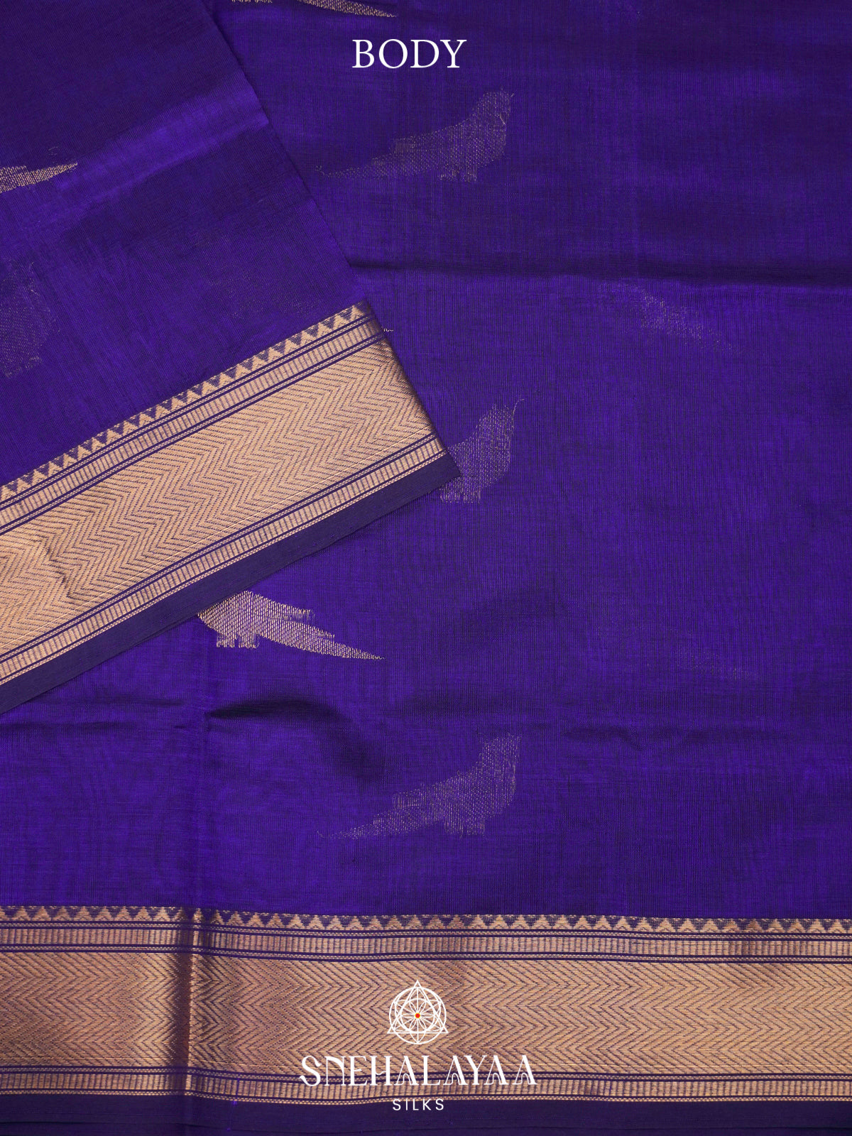 Royal Purple Kanchi Silk Cotton Saree with Golden-Bronze Chevron Border