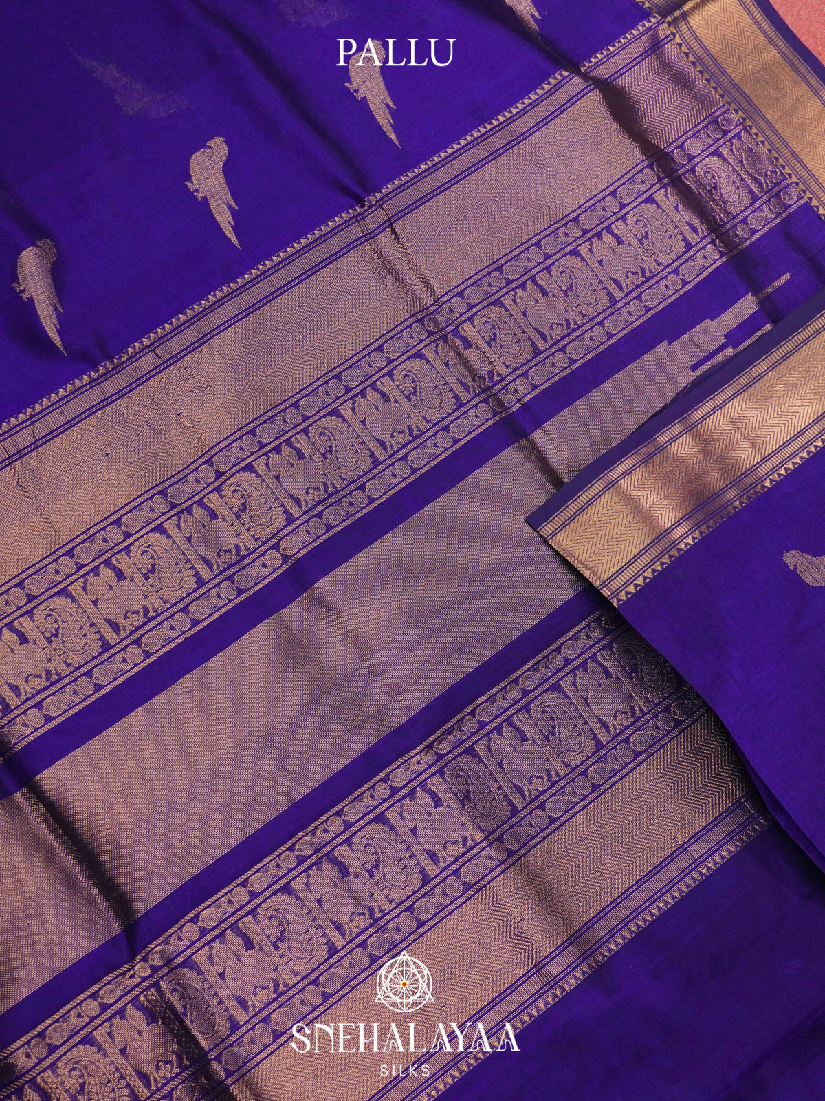 Royal Purple Kanchi Silk Cotton Saree with Golden-Bronze Chevron Border