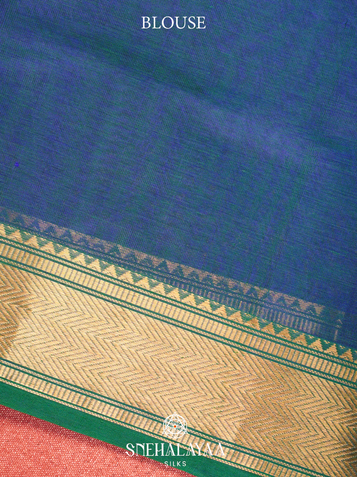 Teal Blue & Sea Green Kanchi Silk Cotton Saree with Golden-Bronze Chevron Border