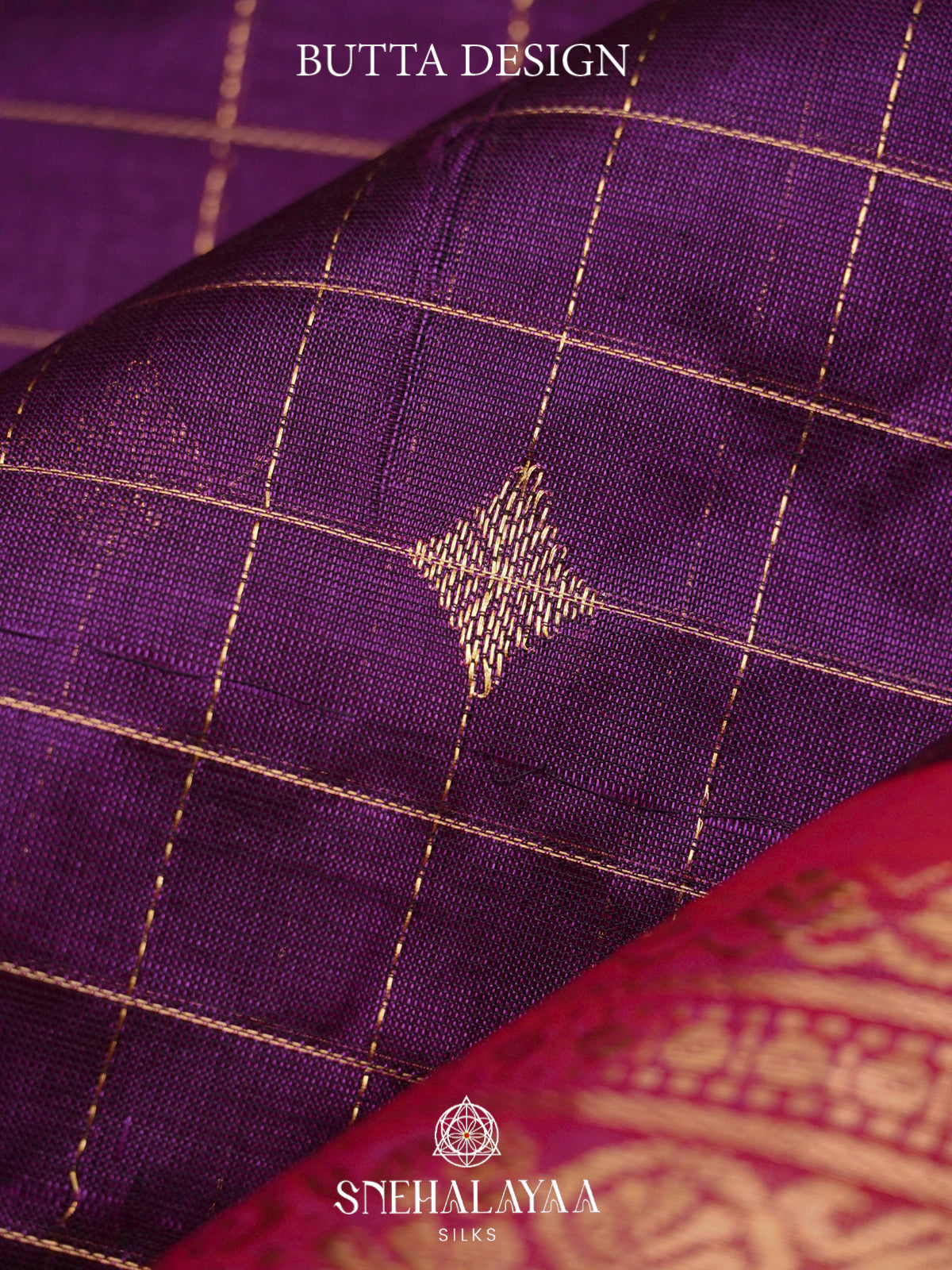 Purple Kanchi Silk Cotton Saree with Checkered Pattern and Peacock Border
