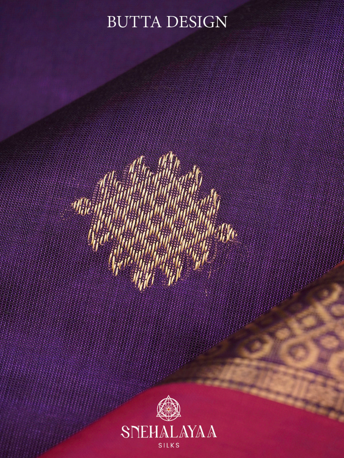 Purple Kanchi Silk Cotton Saree with Magenta Contrast Border & Intricate Geometric Motifs