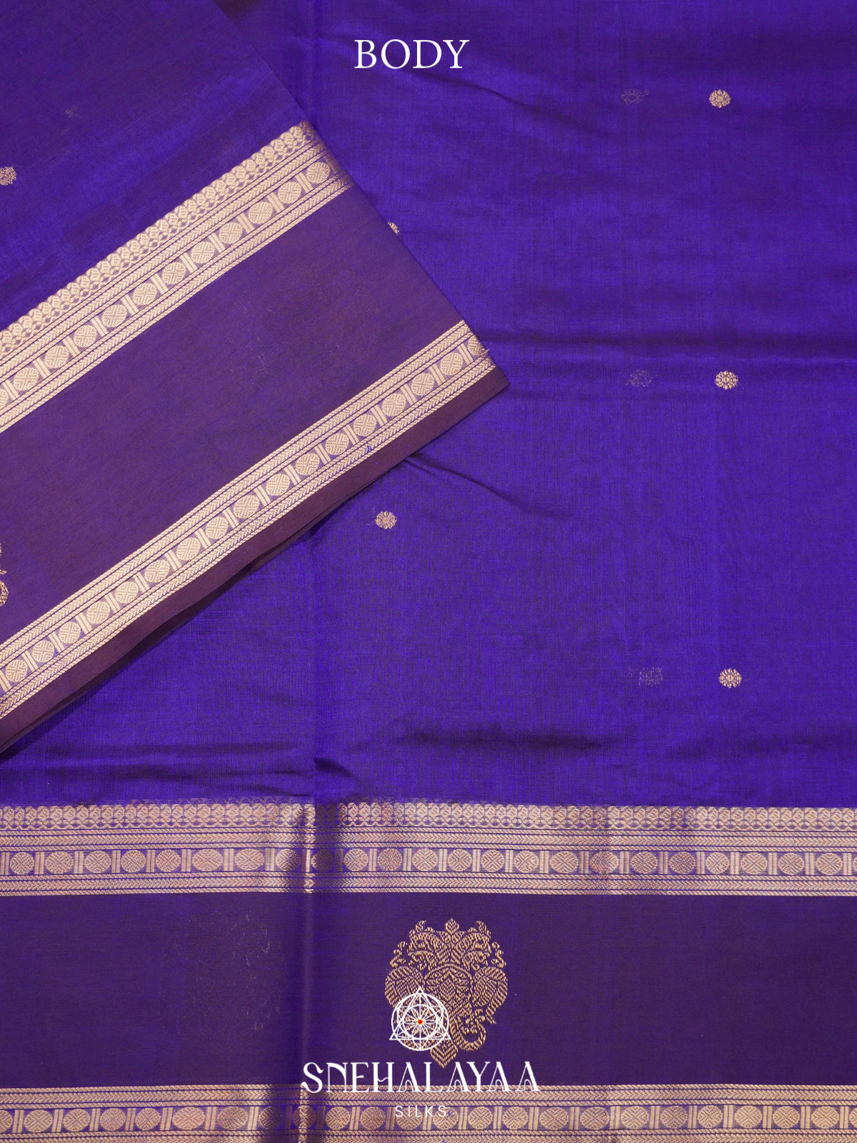 Royal Blue Kanchi Silk Cotton Saree with Contrast Purple Border & Annapakshi Motifs