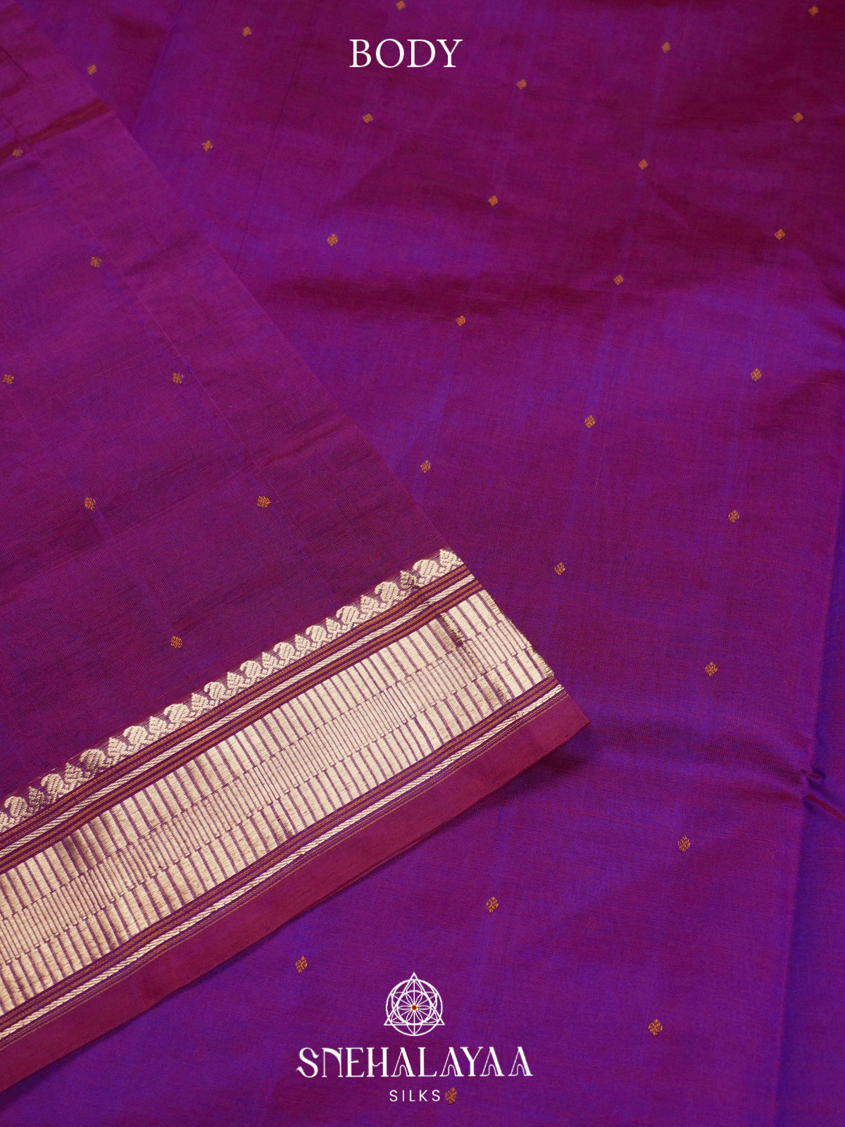 Purple Kanchi Silk Cotton Saree with Contrast Magenta Border & Mango Motifs