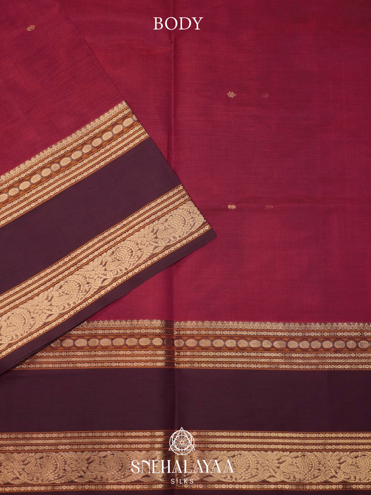 Maroon Kanchi Silk Cotton Saree with Coffee Brown Border & Yazhi Pallu