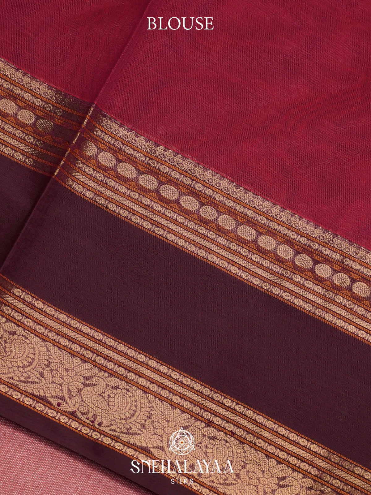 Maroon Kanchi Silk Cotton Saree with Coffee Brown Border & Yazhi Pallu